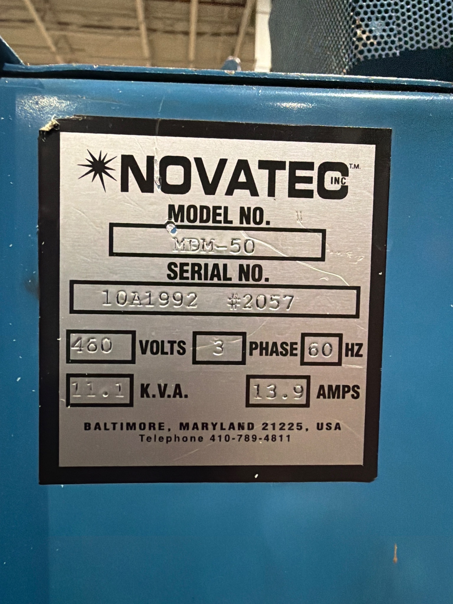 NOVATEC MDM-50 Desiccant Dryer w/ 200lb Hopper USED 2