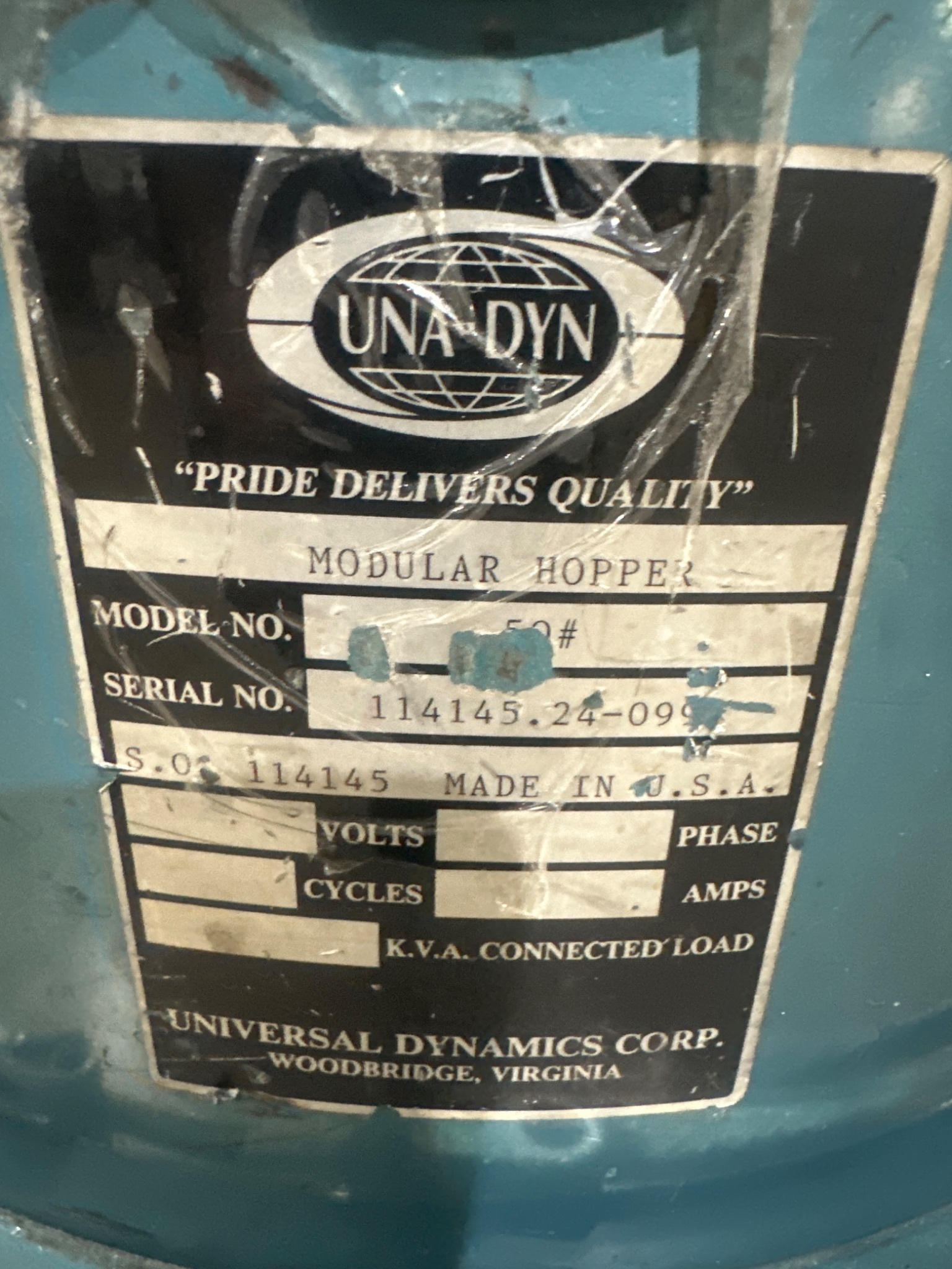 UNA-DYN UDC-30 Auto Mini-Dryer w/ 50# Modular Hopper USED 1