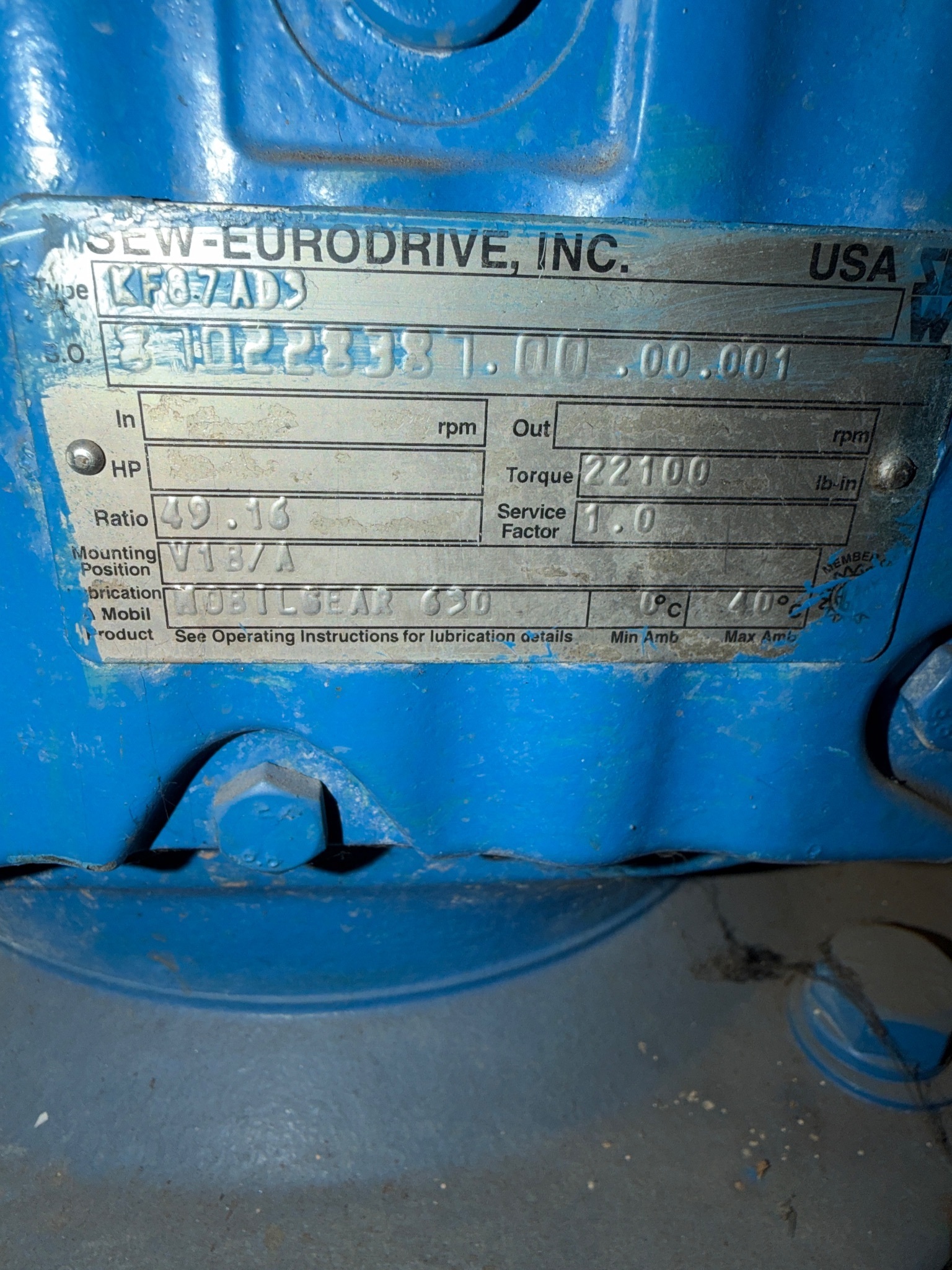 BALDOR ZDM2333T AC Motor w/ SEW-EURODRIVE KF87AD3 Gear Drive USED AS-IS 6