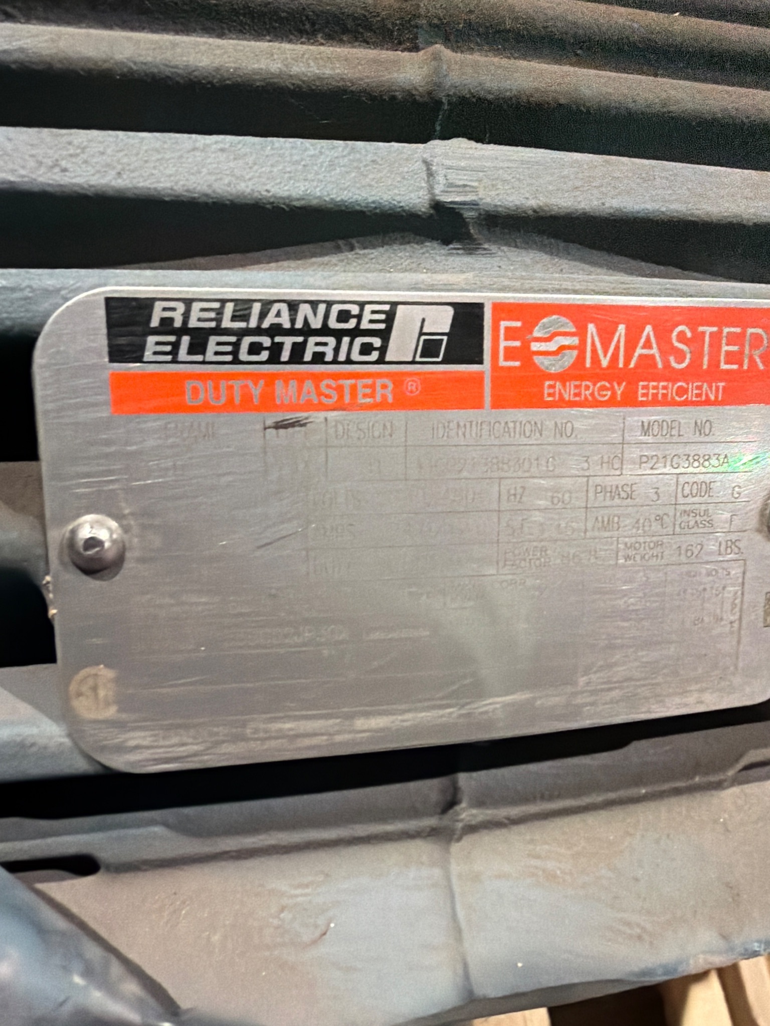 RELIANCE ELECTRIC P21G3883A AC MOTOR 10 HP USED 3
