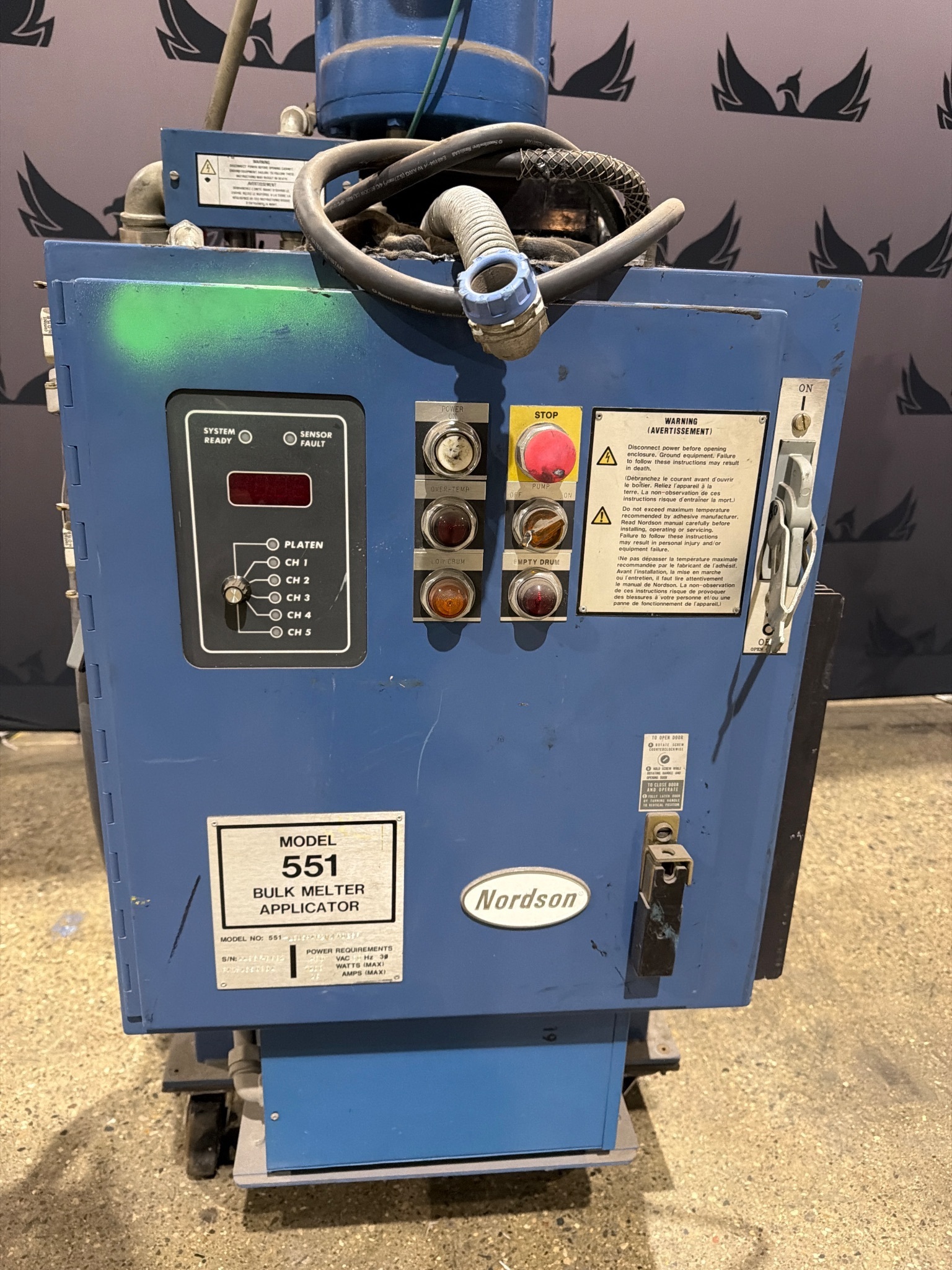 NORDSON 551-LCU5HAF2M/TDESF Bulk Melter Applicator P/N 165080A 480V USED 4
