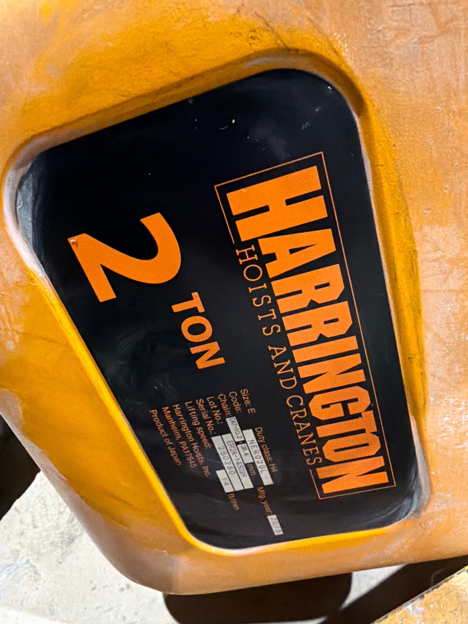 HARRINGTON NER020L 2-Ton Electric Chain Hoist USED 5