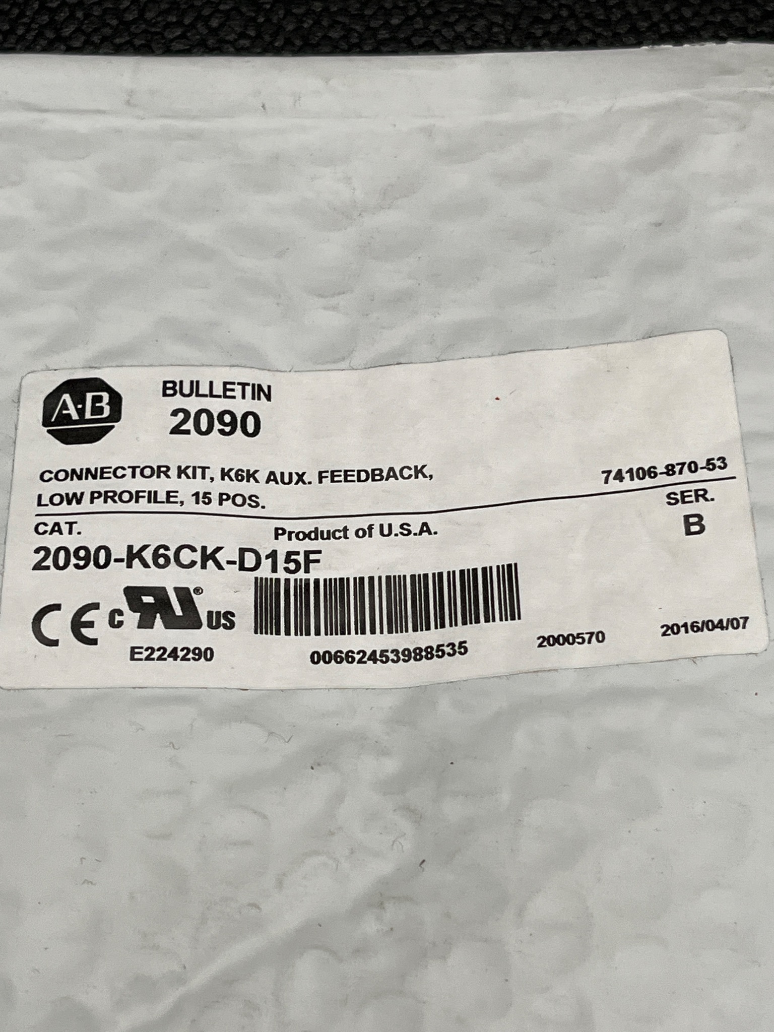 ALLEN BRADLEY 2090-K6CK-D15F Connector Kit K6K Aux Feedback NEW 2