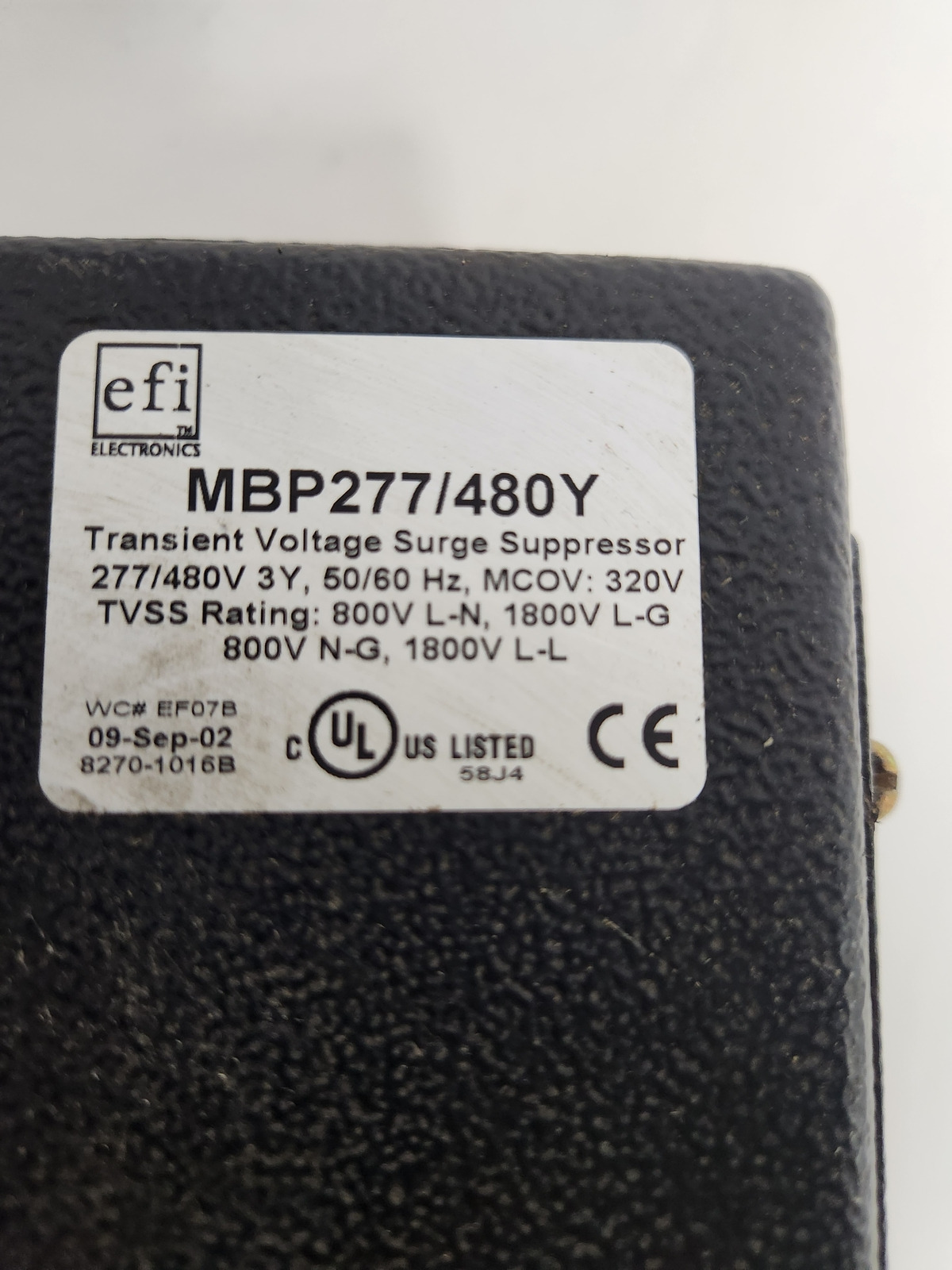 EFI TRANSIENT VOLTAGE SURGE SUPPRESOR MBP177/480Y USED 2