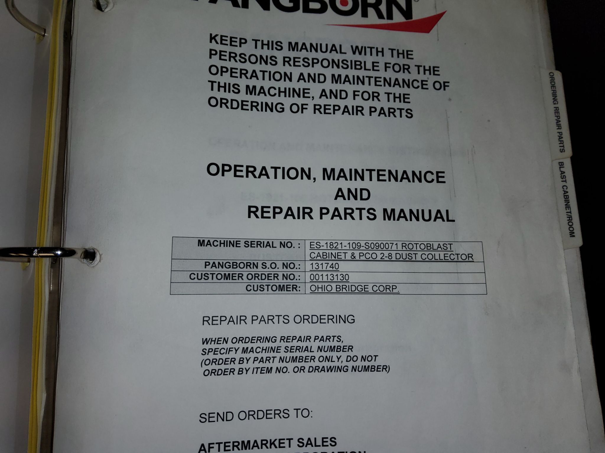 PANGBORN ES-1921-109 ROTOBLAST STRUCTURAL STEEL BLAST MACHINE USED 25