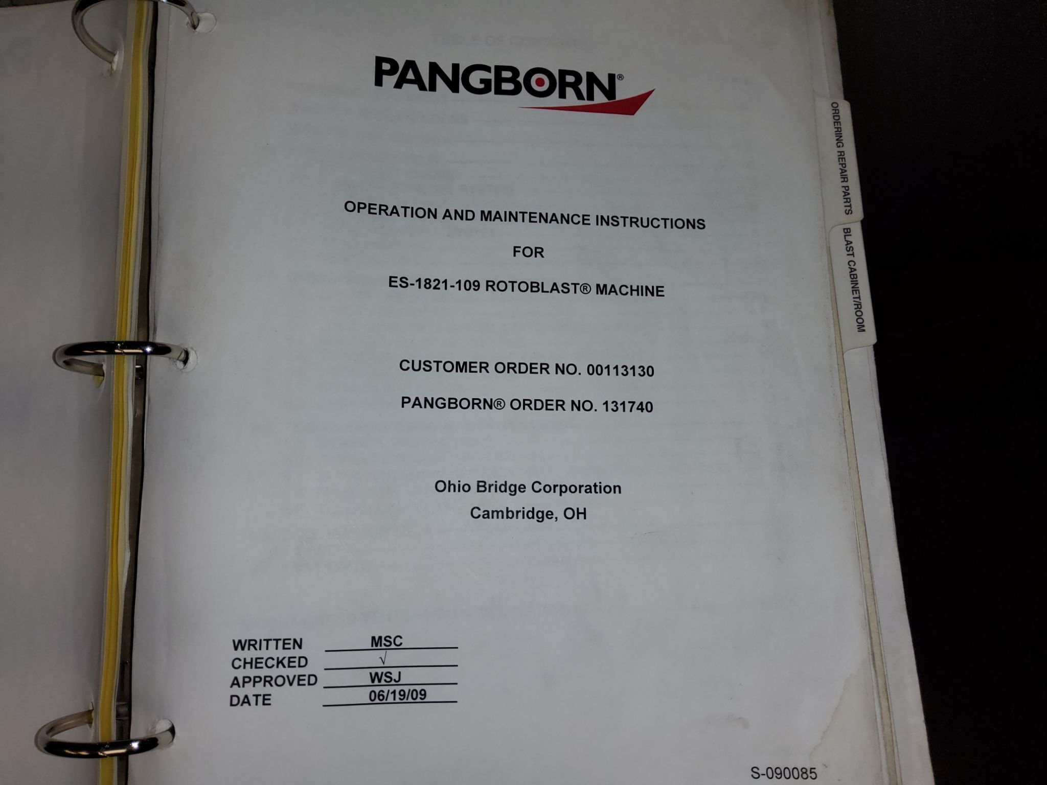 PANGBORN ES-1921-109 ROTOBLAST STRUCTURAL STEEL BLAST MACHINE USED 26