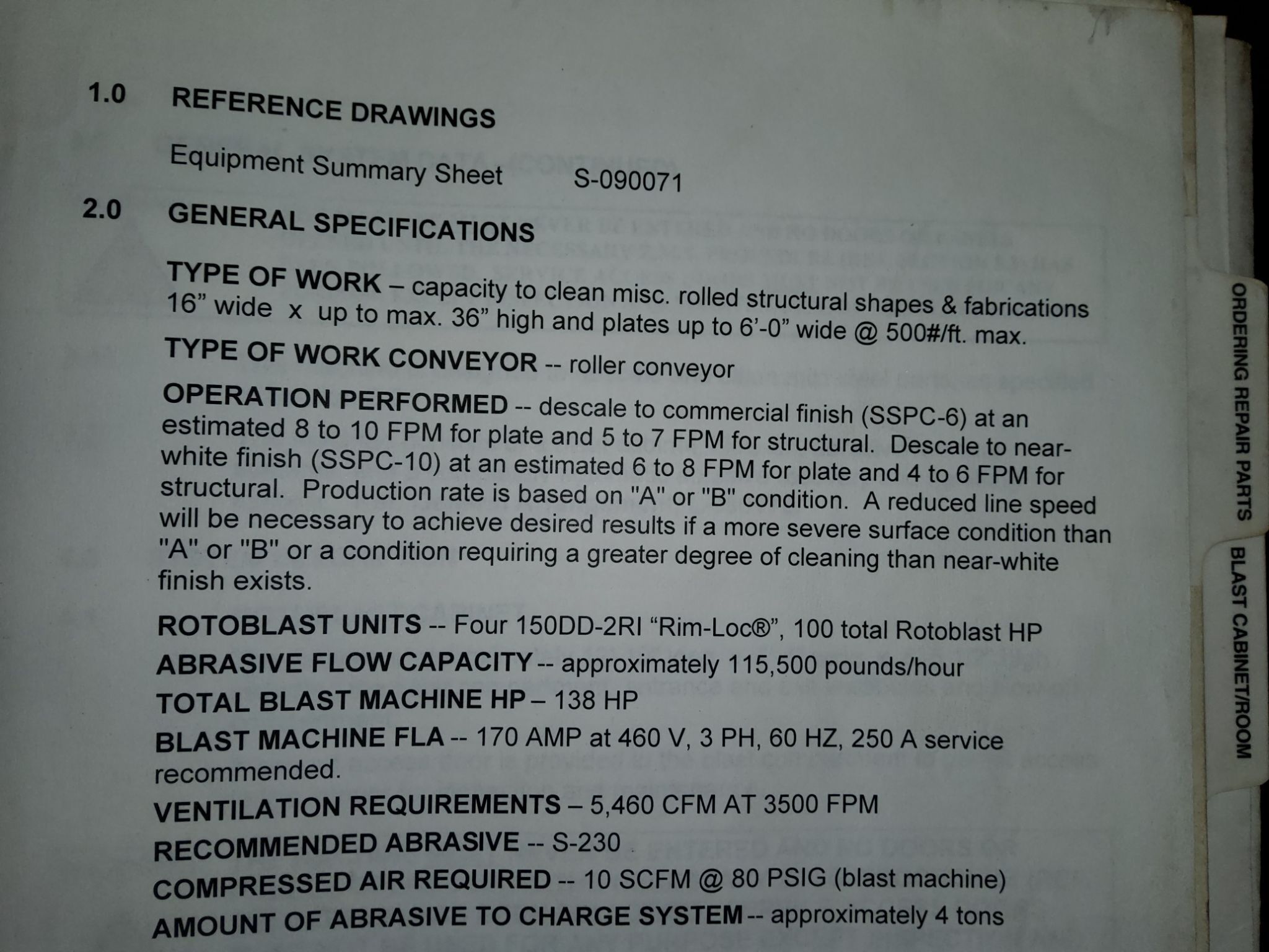 PANGBORN ES-1921-109 ROTOBLAST STRUCTURAL STEEL BLAST MACHINE USED 28