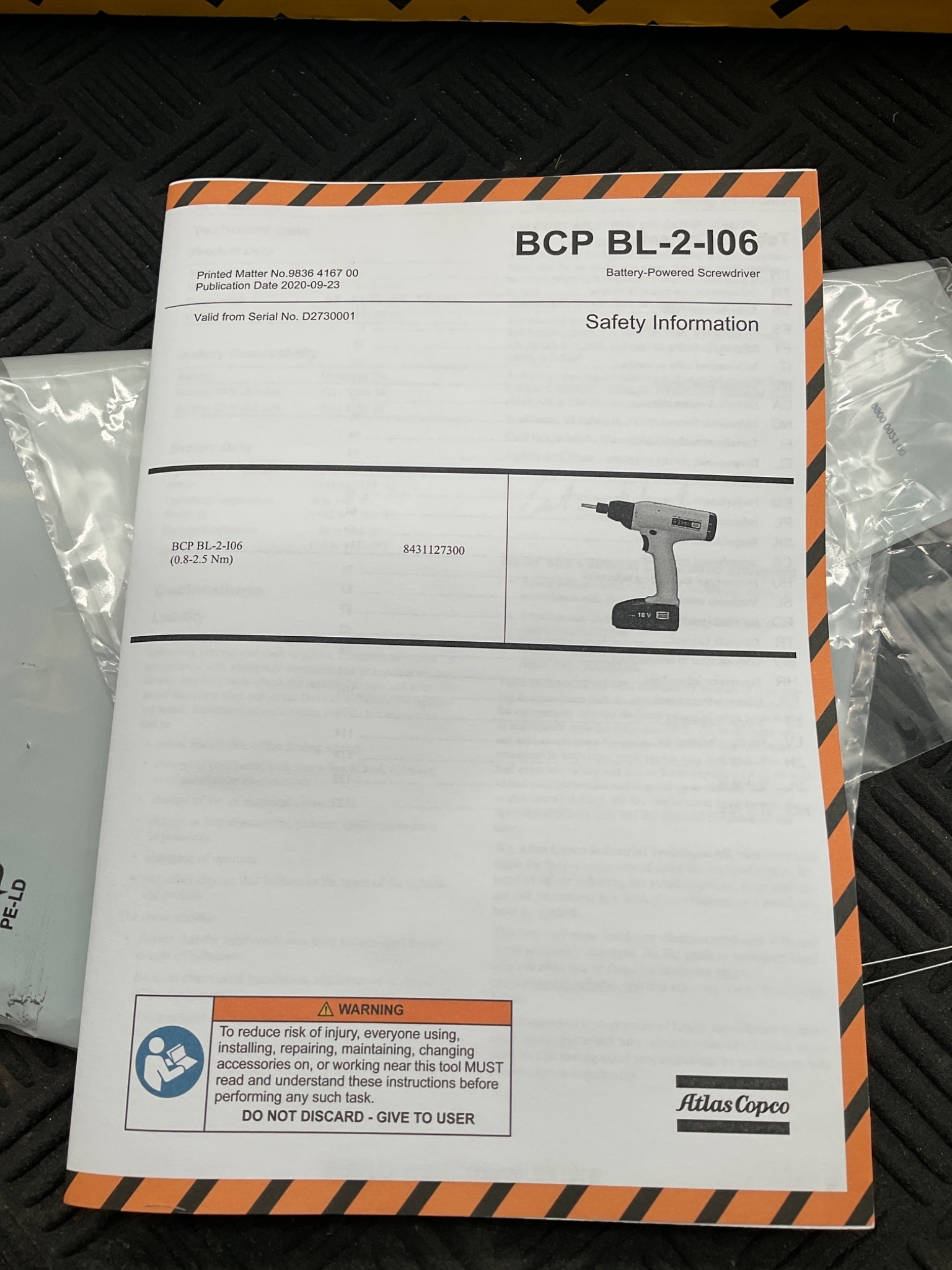 ATLAS COPCO BCP BL‑2‑I06 Battery Screwdriver 8431127300 NEW 1