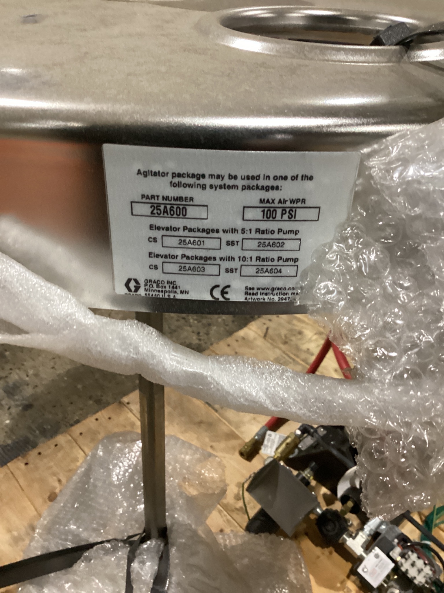 GRACO 25A600 DRUM AGITATOR PACKAGE 100 PSI MAX AIR USED 3