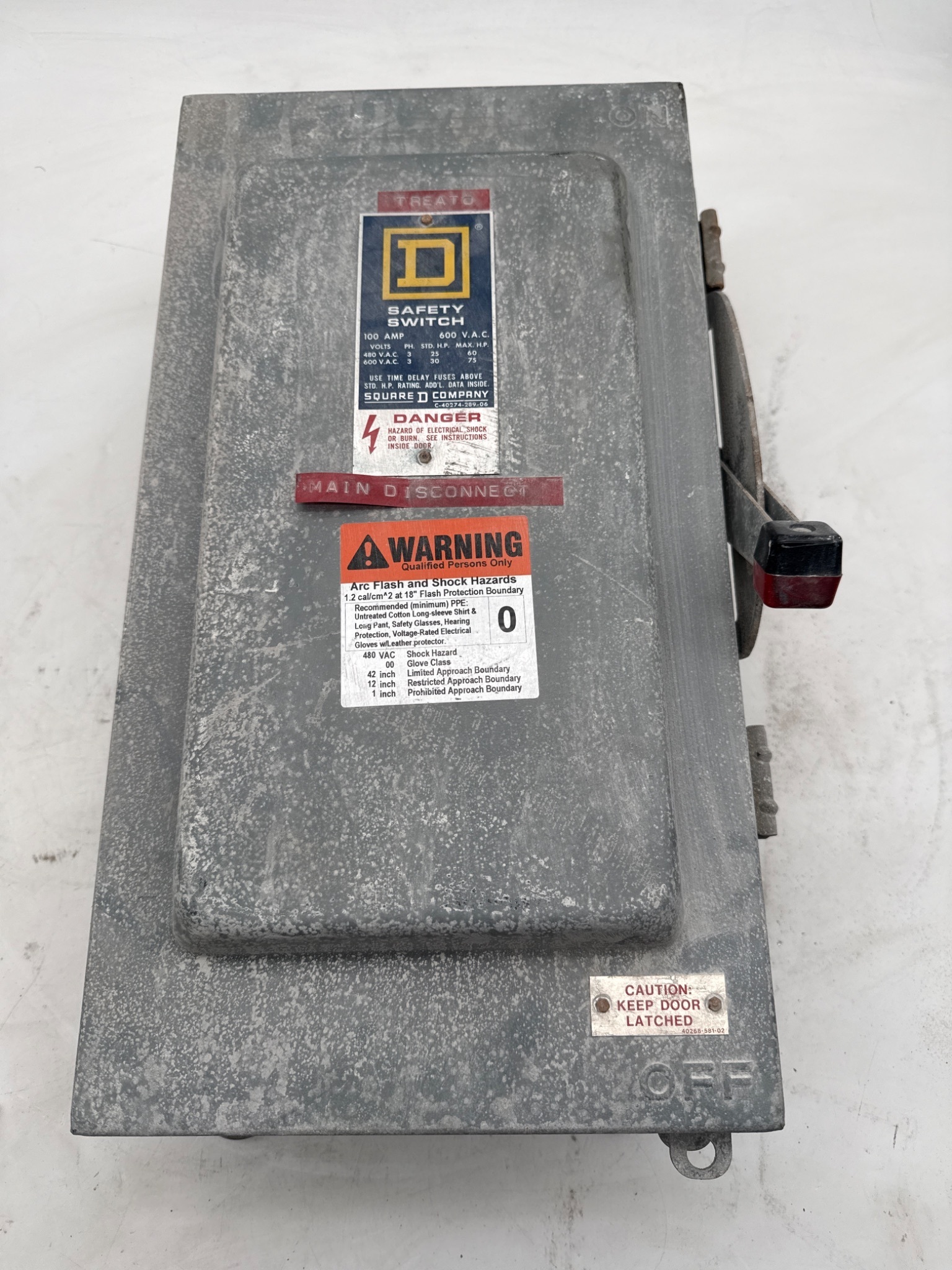 SQUARE D H363AWK 100A 600V Safety Disconnect Switch USED 0
