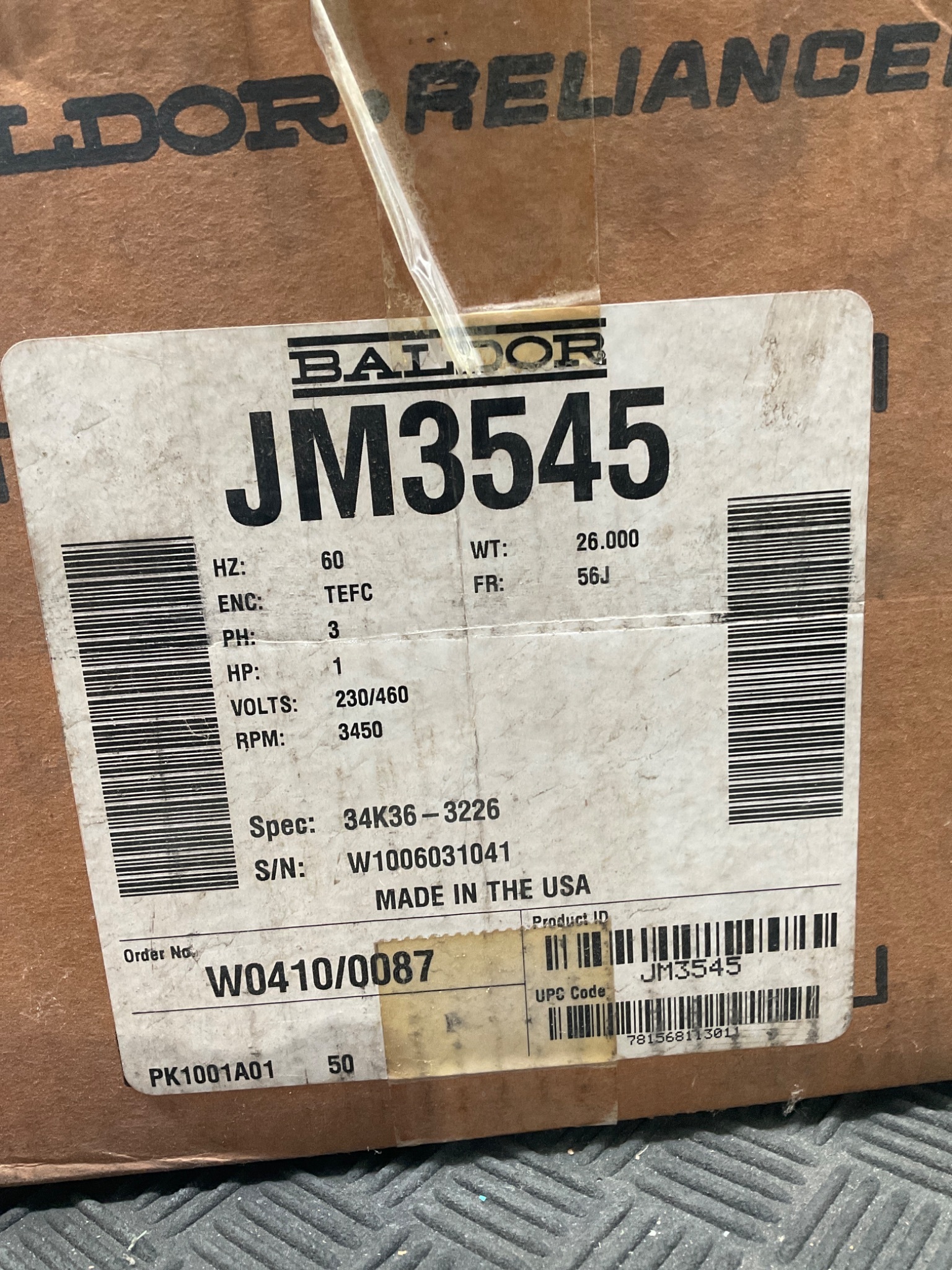 BALDOR JM3545 1 HP 3-Phase Electric Motor NEW 4