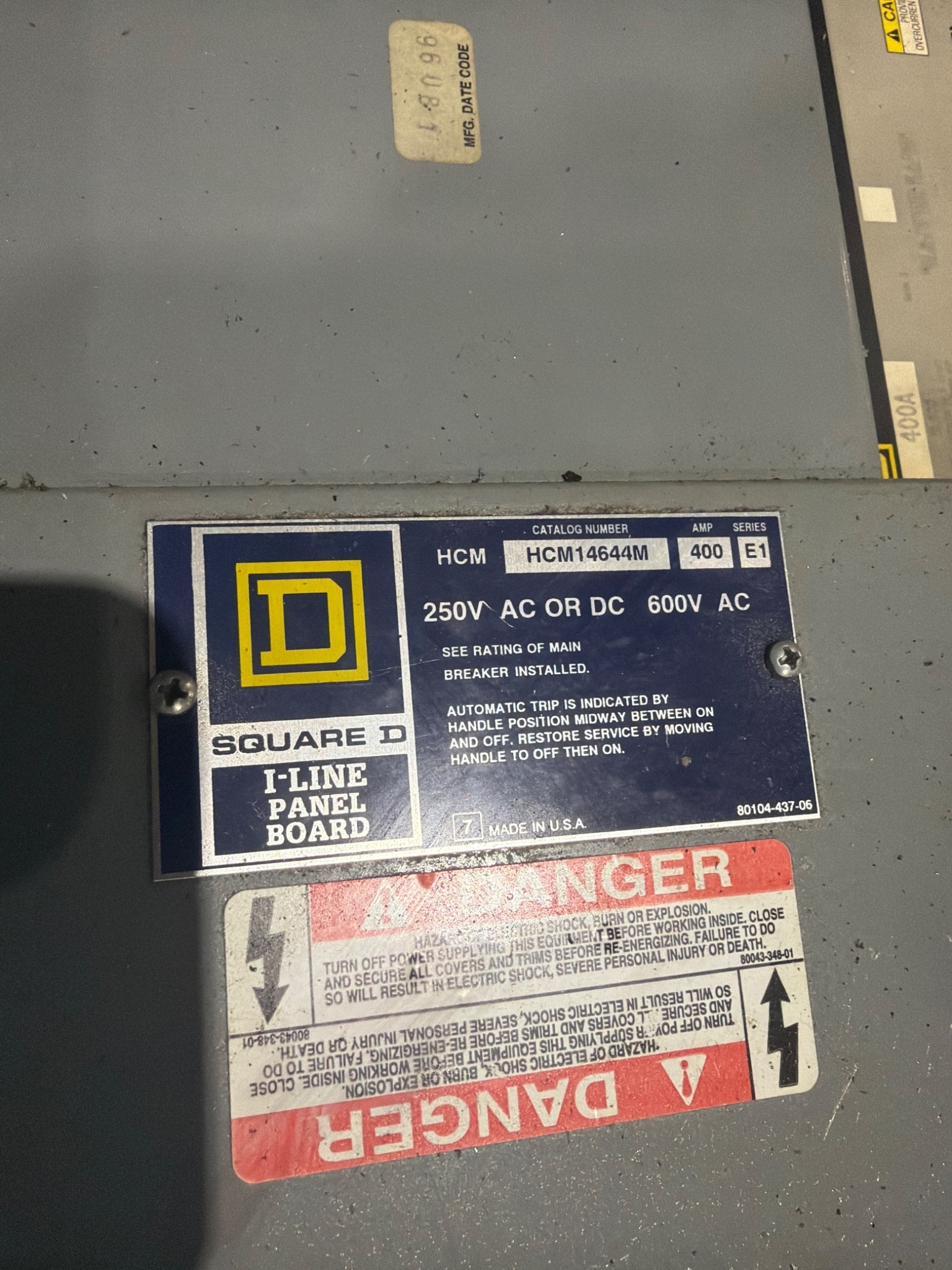 SQUARE D HCM14644M 400A I‑Line Panel Board USED 4