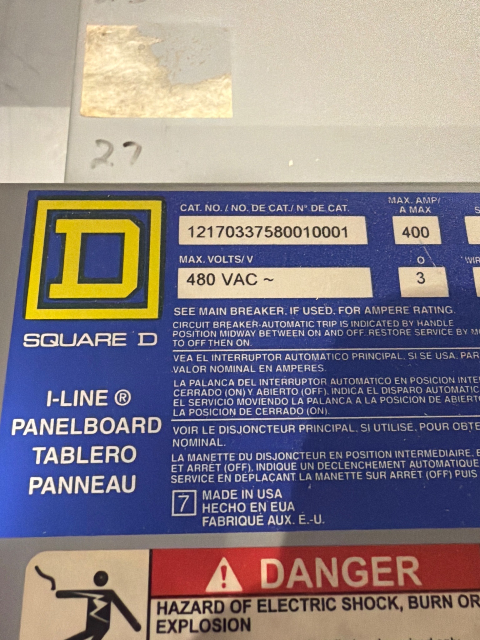 SQUARE D 400A I‑Line Panel Board 12170337580010001 USED 4