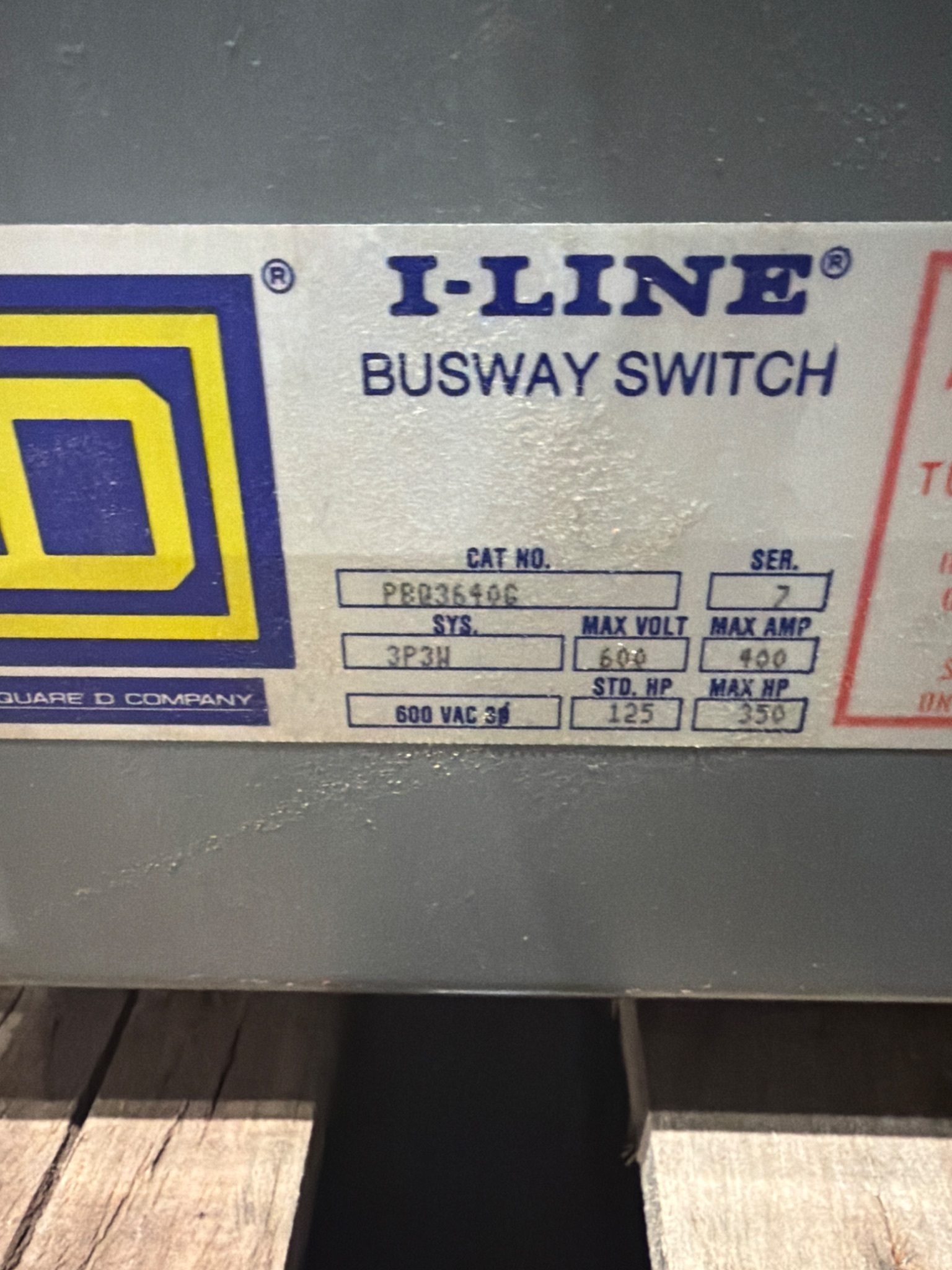 SQUARE D PBQ3640G 400A I‑Line Busway Switch USED 3