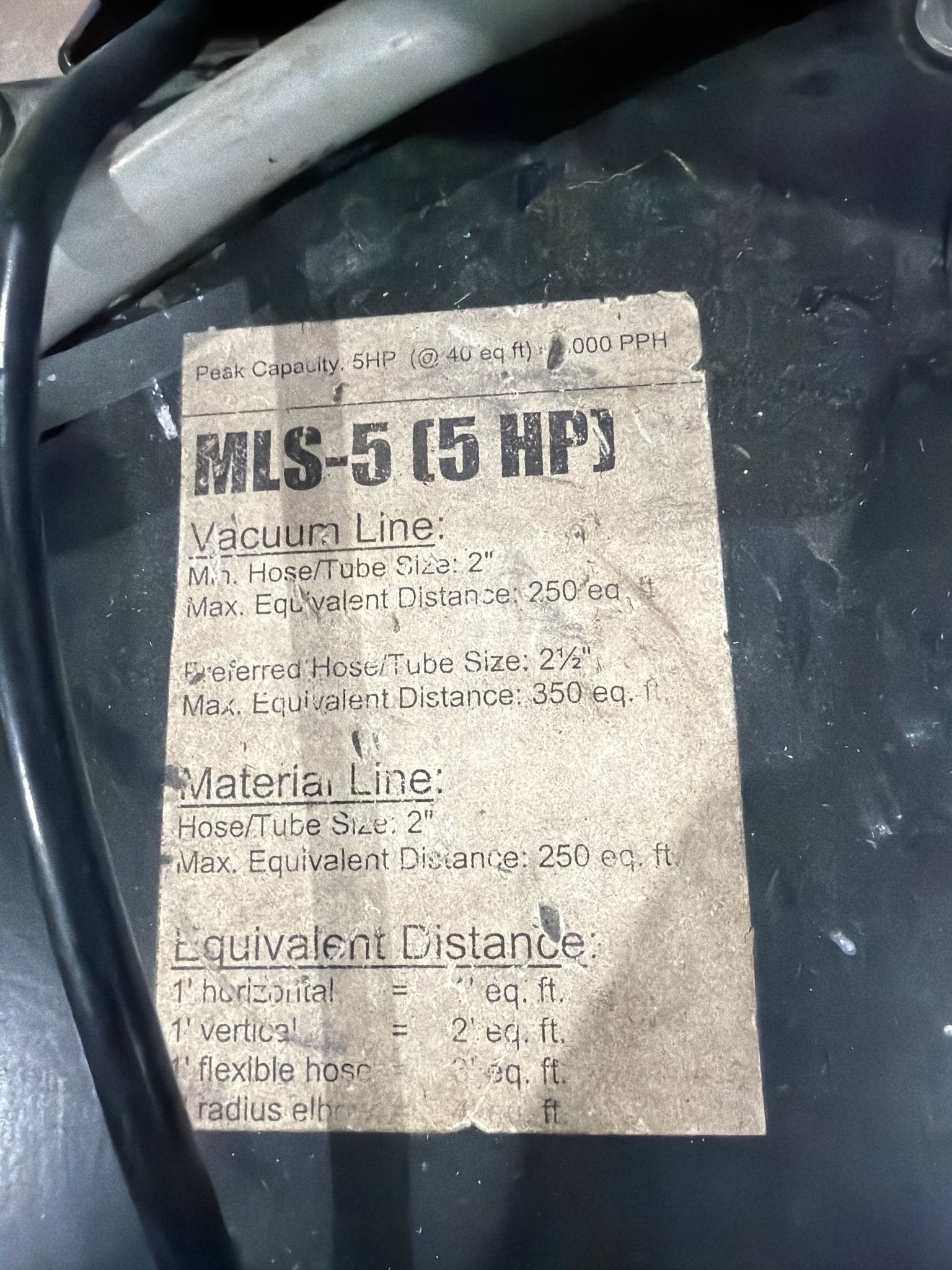 MAGUIRE MLS-580 CLEAR VU LOADING SYSTEM 5HP VACUUM LOADER USED 5