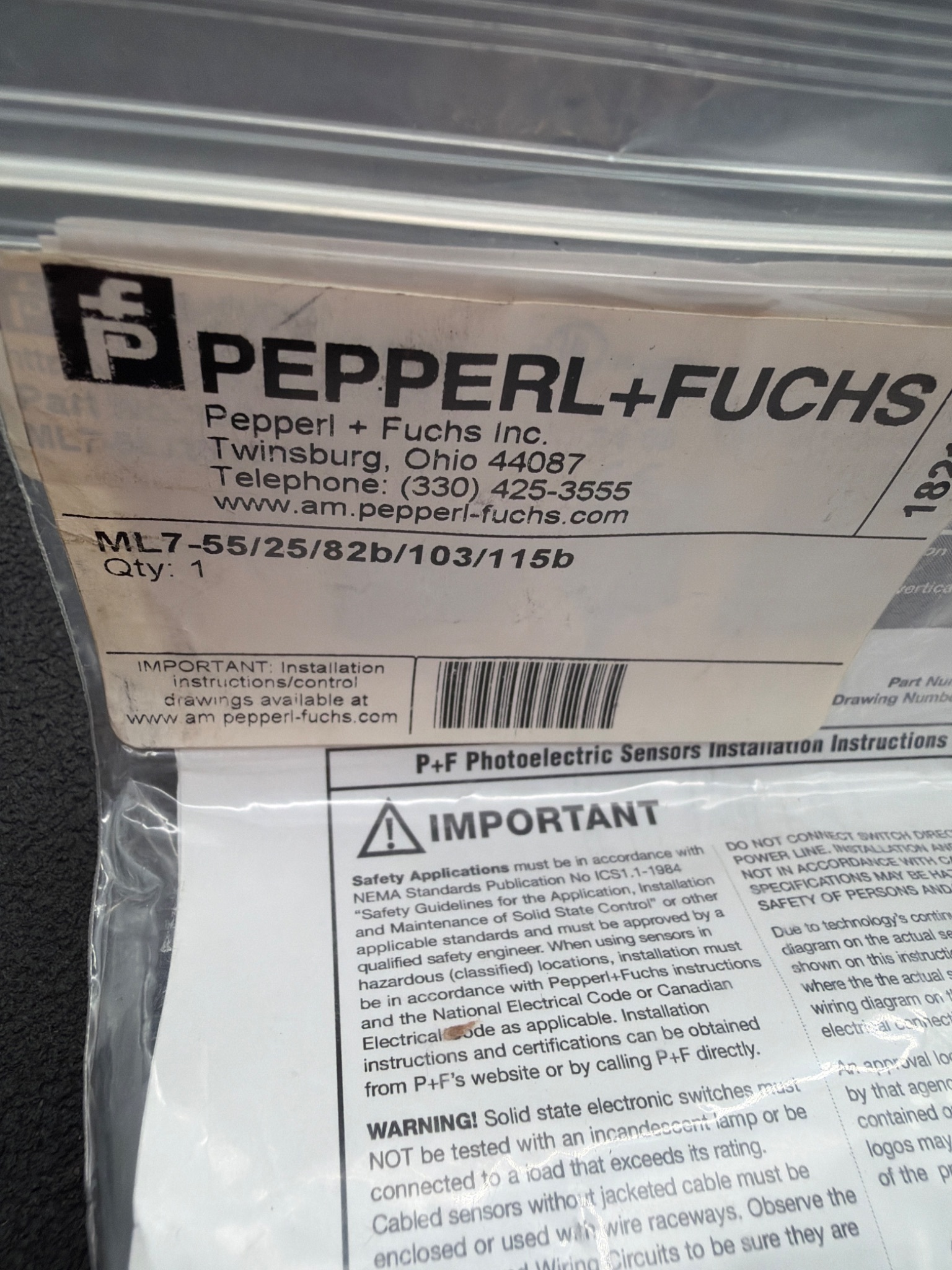 PEPPERL+FUCHS ML7-55/25/82b/103/115b Photoelectric Sensor NEW 1