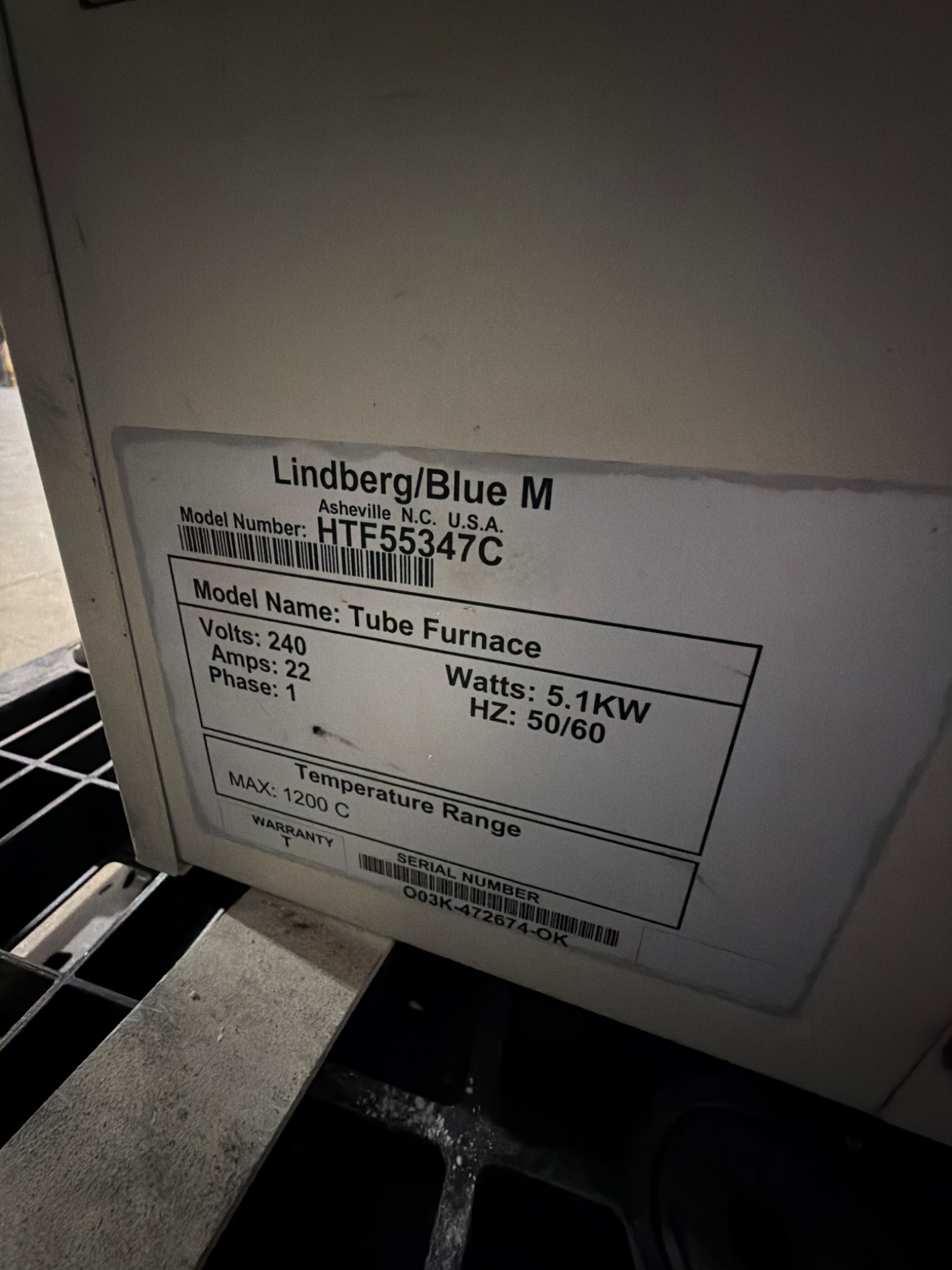 LINDBERG Blue M HTF55347C 1200°C Tube Furnace w/ CC58434PBC Control Console USED 6