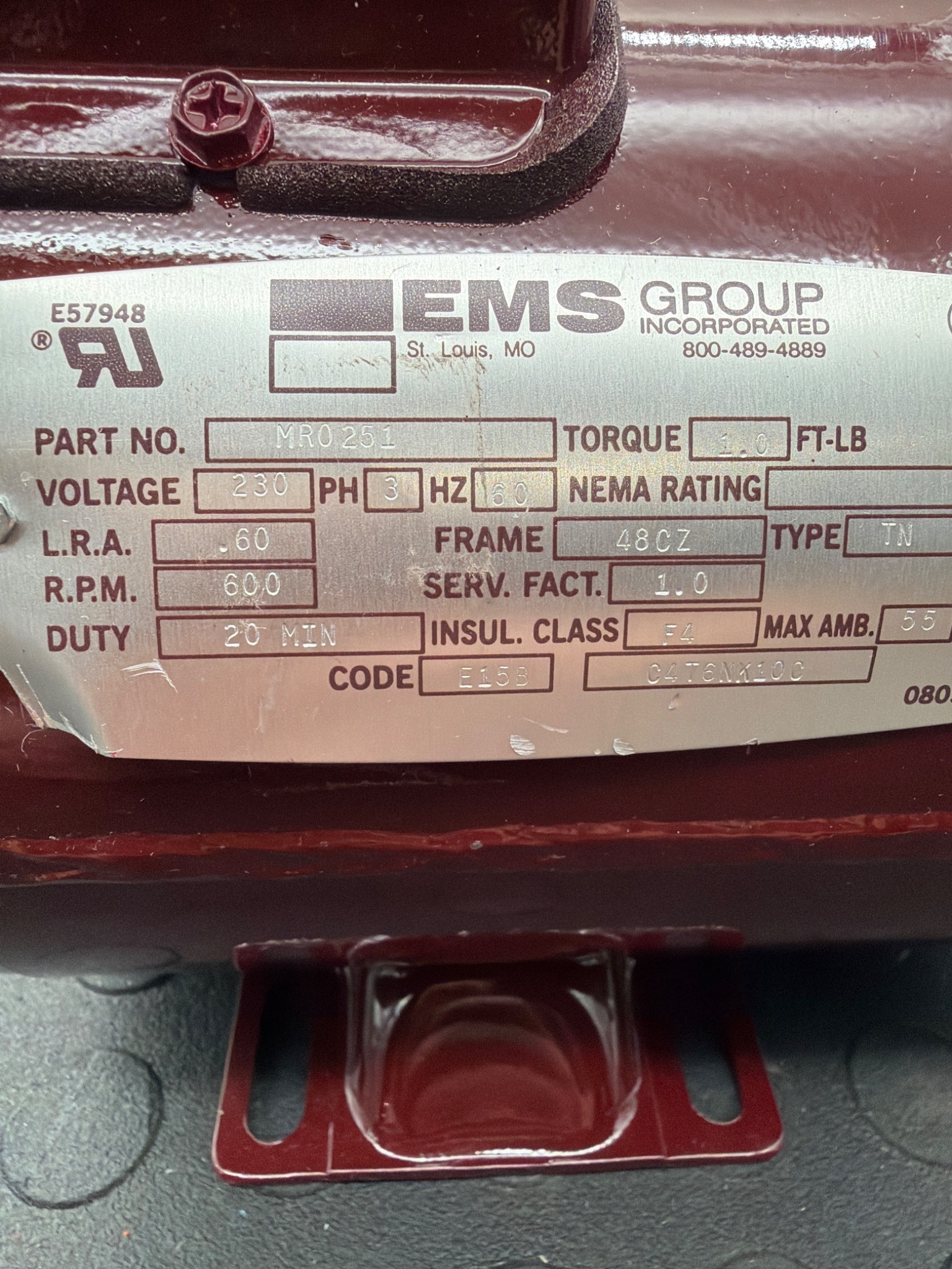 EMS GROUP MR0251 Motor 230V 3‑Phase 600 RPM NEW 1