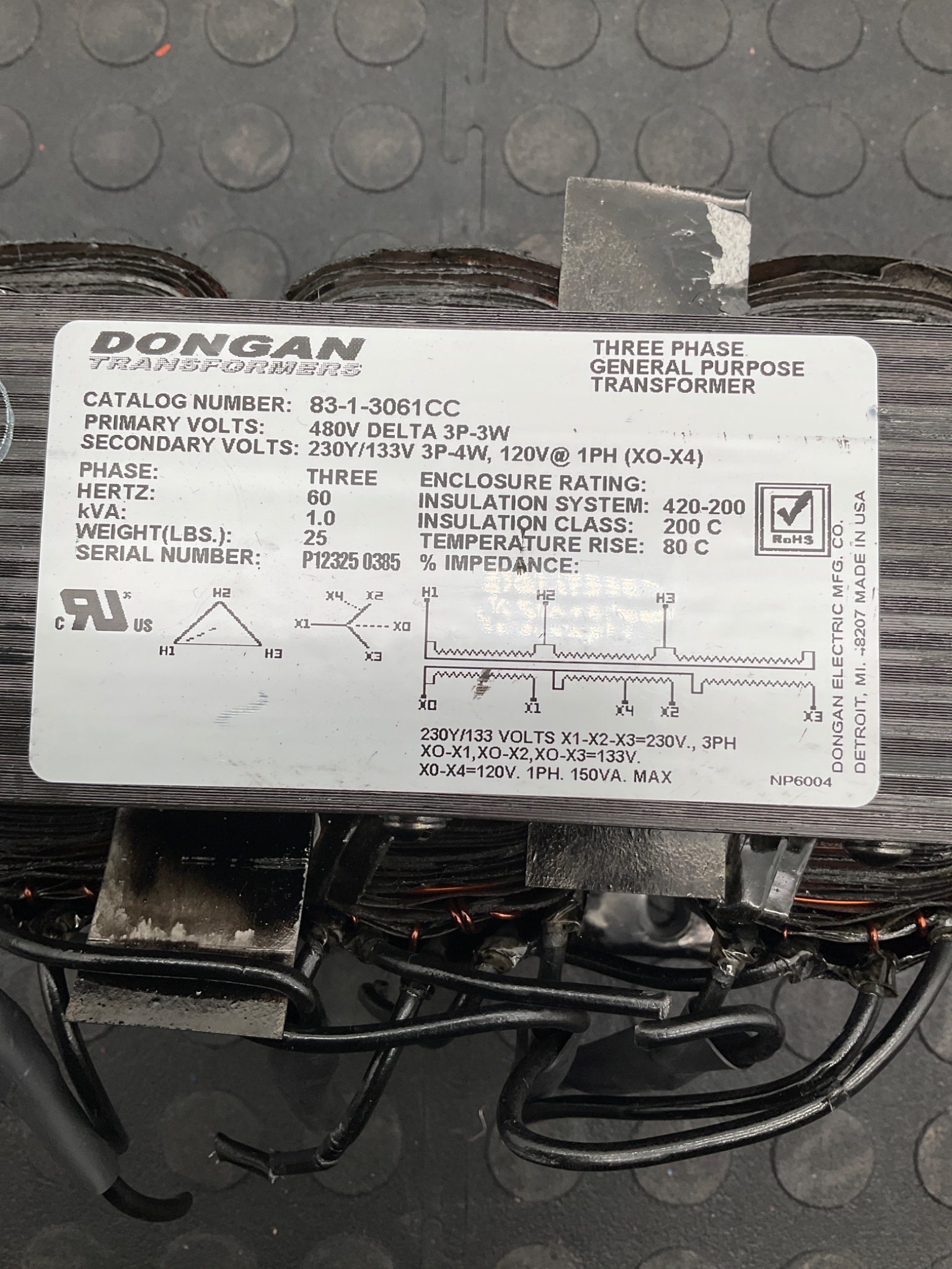 DONGAN 83‑1‑3061CC 1000VA General Purpose Transformer USED 0