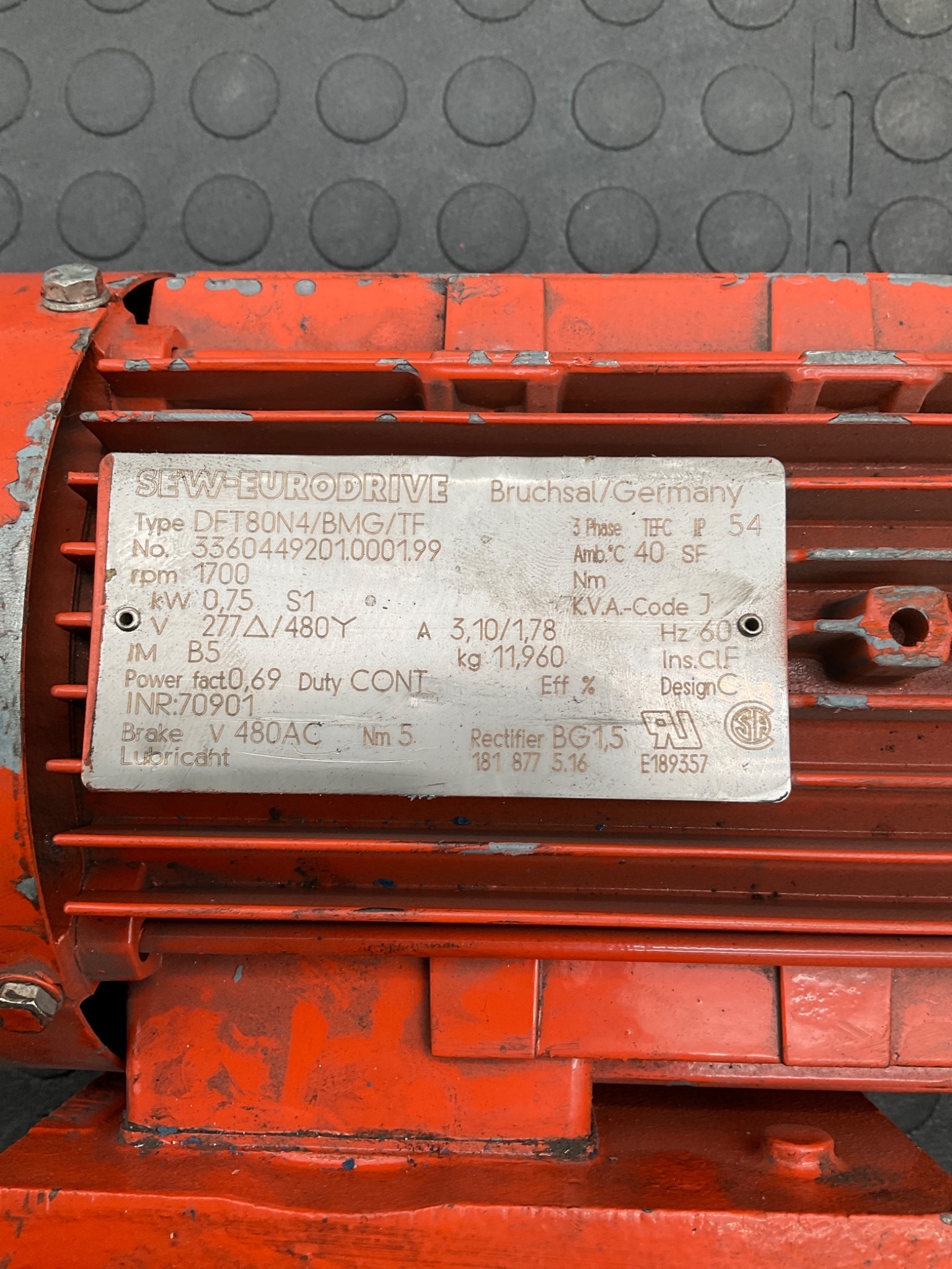 SEW EURODRIVE DFT80N4/BMG/TF Gearmotor USED 4
