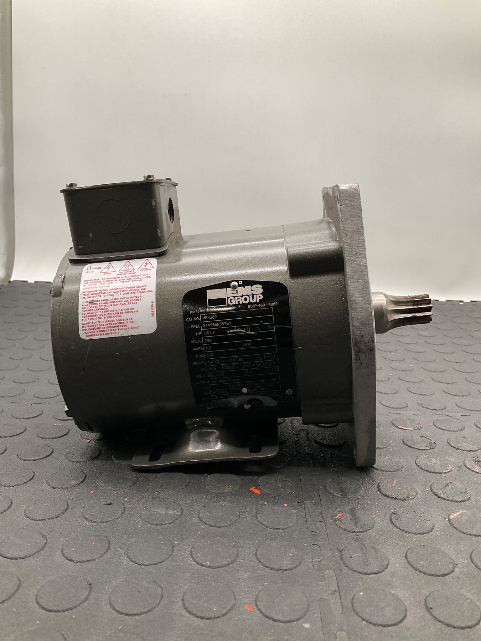 EMS GROUP MR4262 1.5 HP 230V 3‑Phase Motor USED 0