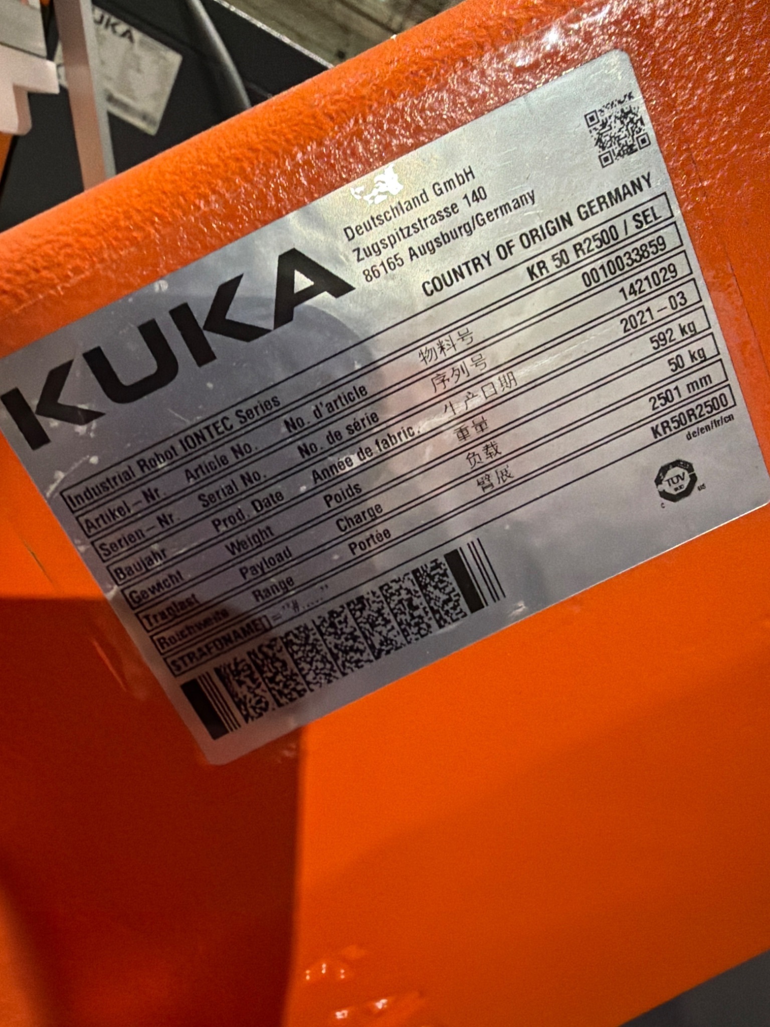 KUKA KR 50 R2500/SEL IONTEC Robot w/ KR C4 NA Controller NEW 9