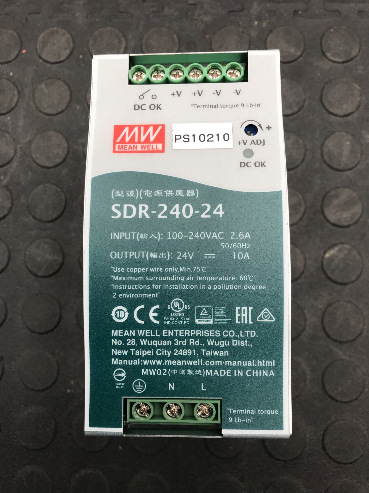 MEAN WELL SDR‑240‑24 24VDC Industrial Power Supply USED 0