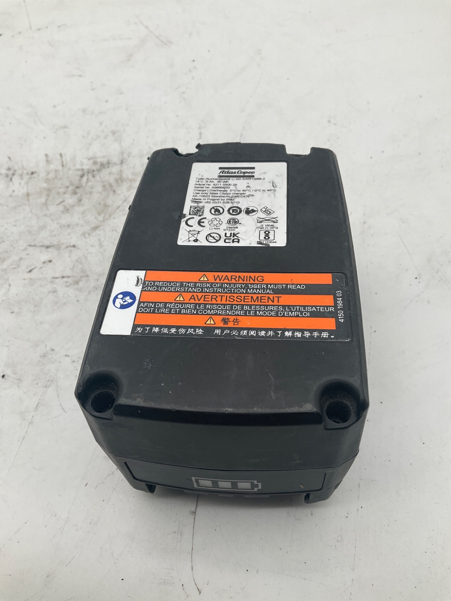 ATLAS COPCO 4211 5500 22 18V Li‑Ion Battery 5Ah 90Wh USED 2