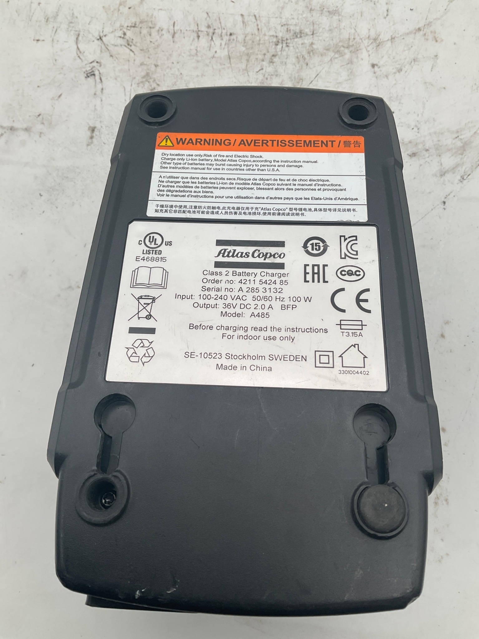 ATLAS COPCO A485 4211 5424 85 Class 2 Battery Charger USED 3