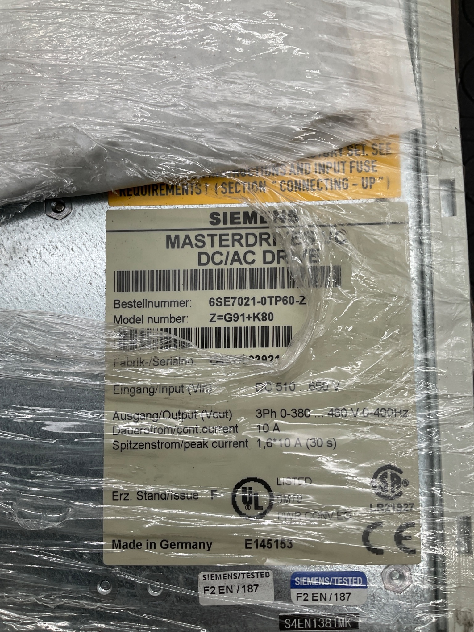 SIEMENS 6SE7021‑0TP60‑Z MASTERDRIVES VC Inverter NEW 4