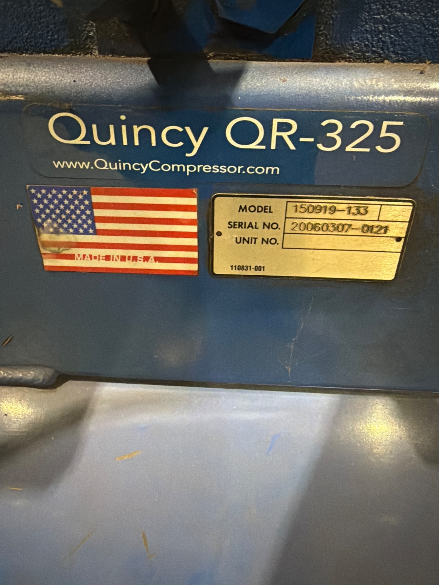 Quincy QR‑325 150919‑133 80 Gal. 5 HP Two‑Stage Air Compressor USED 11