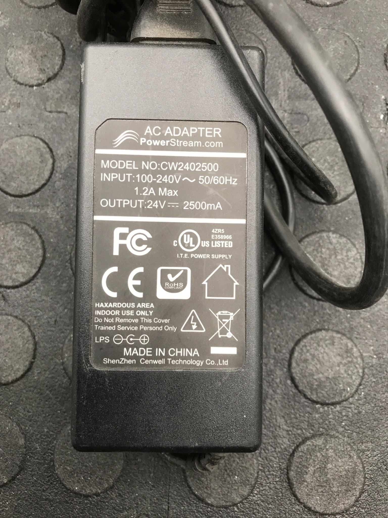 POWERSTREAM CW2402500 24V 2.5A AC Adapter Power Supply USED 0