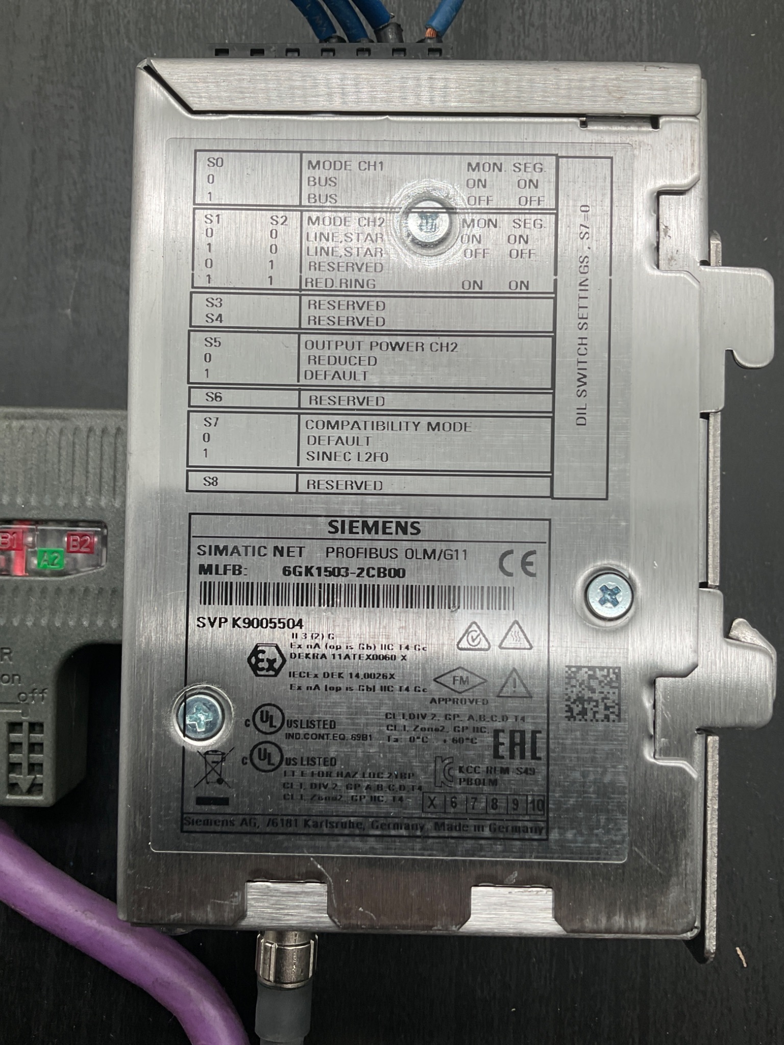 SIEMENS 6GK1503‑ZCB00 SIMATIC NET PROFIBUS OLM/G11 Fiber Optic Module USED 2