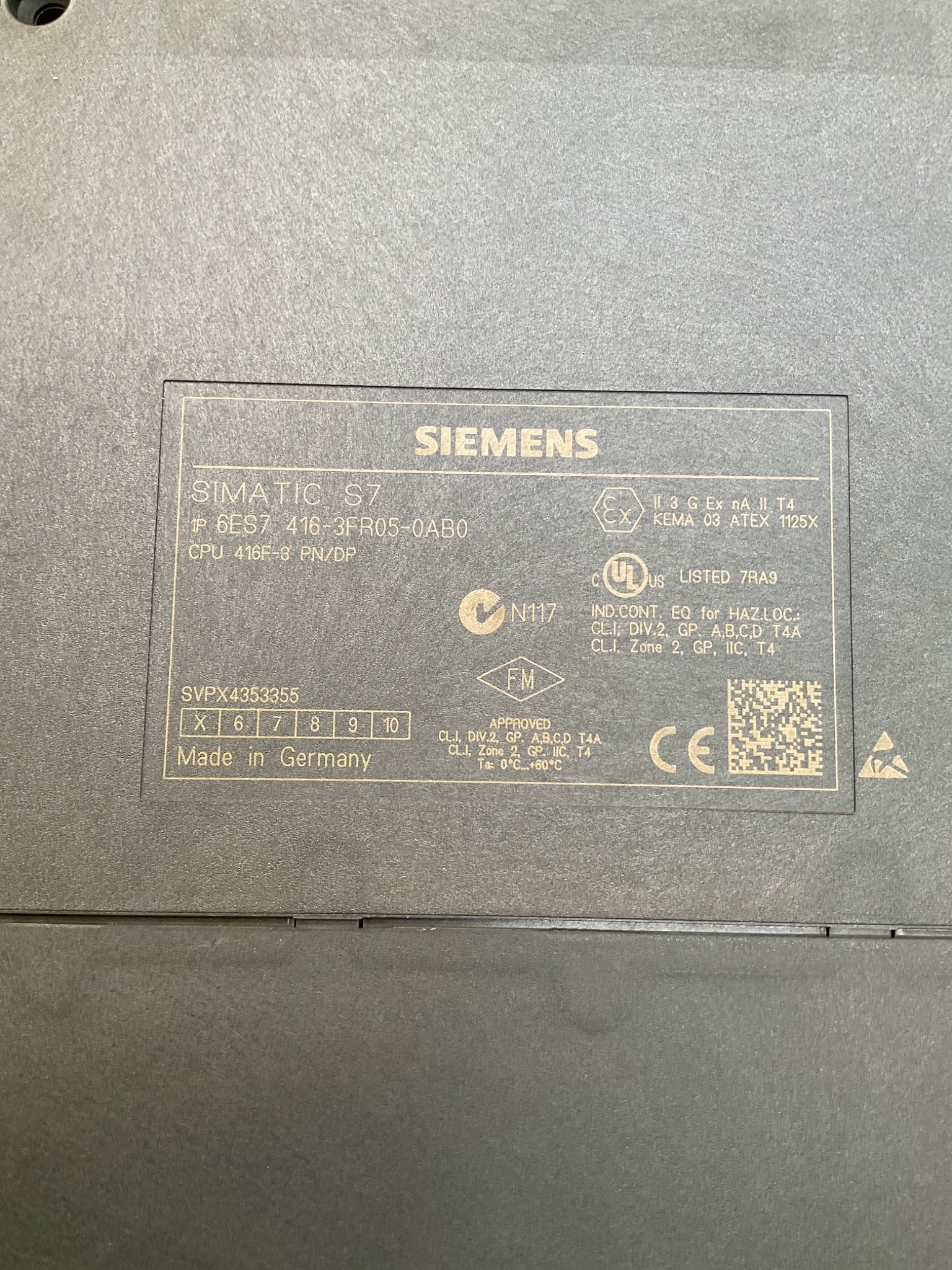 SIEMENS 6ES7416‑3FR05‑0AB0 SIMATIC S7‑400 CPU 416F‑3 PN/DP USED 4