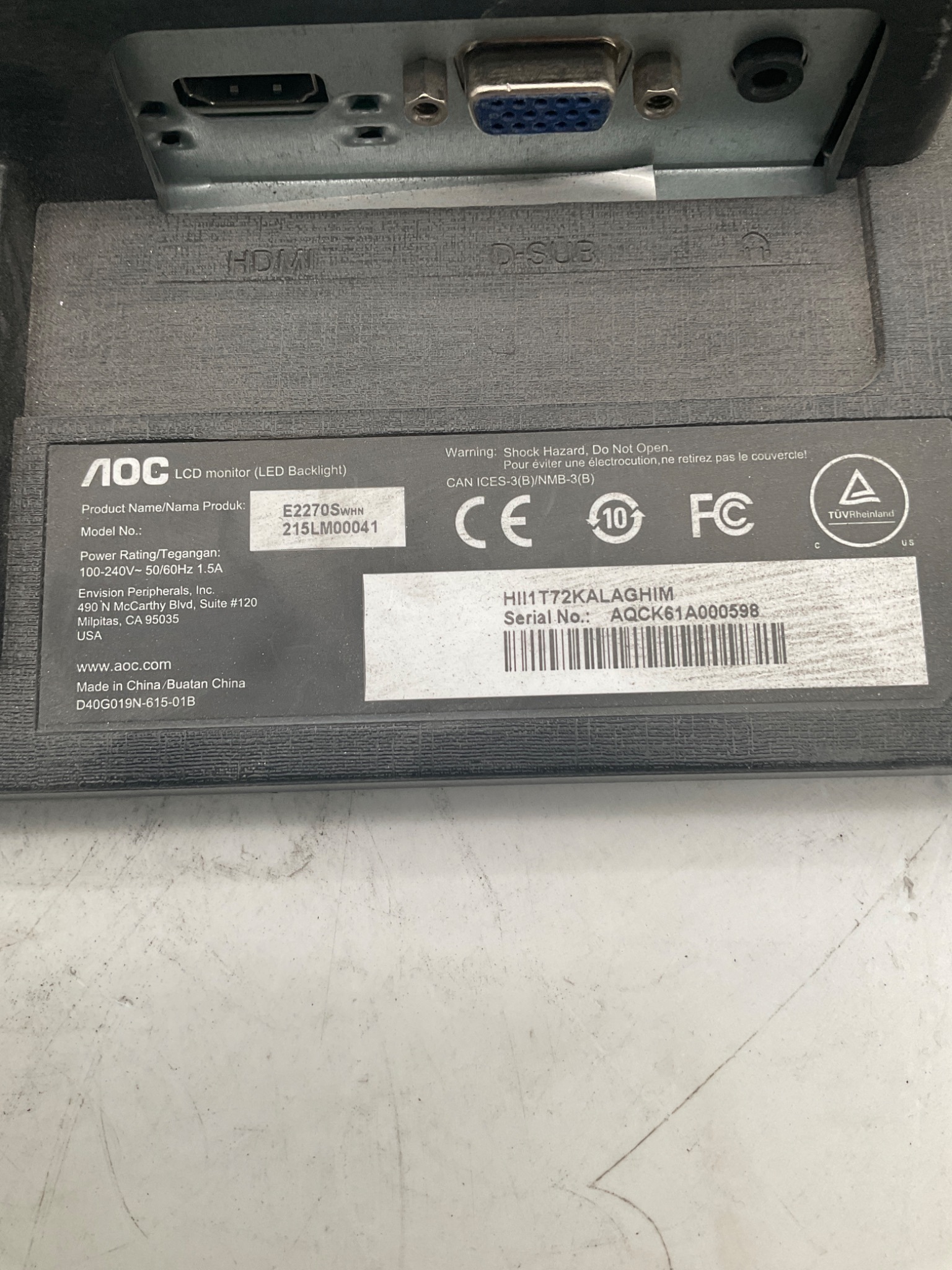 AOC E2270SWHN 21.5" LCD Monitor USED 3