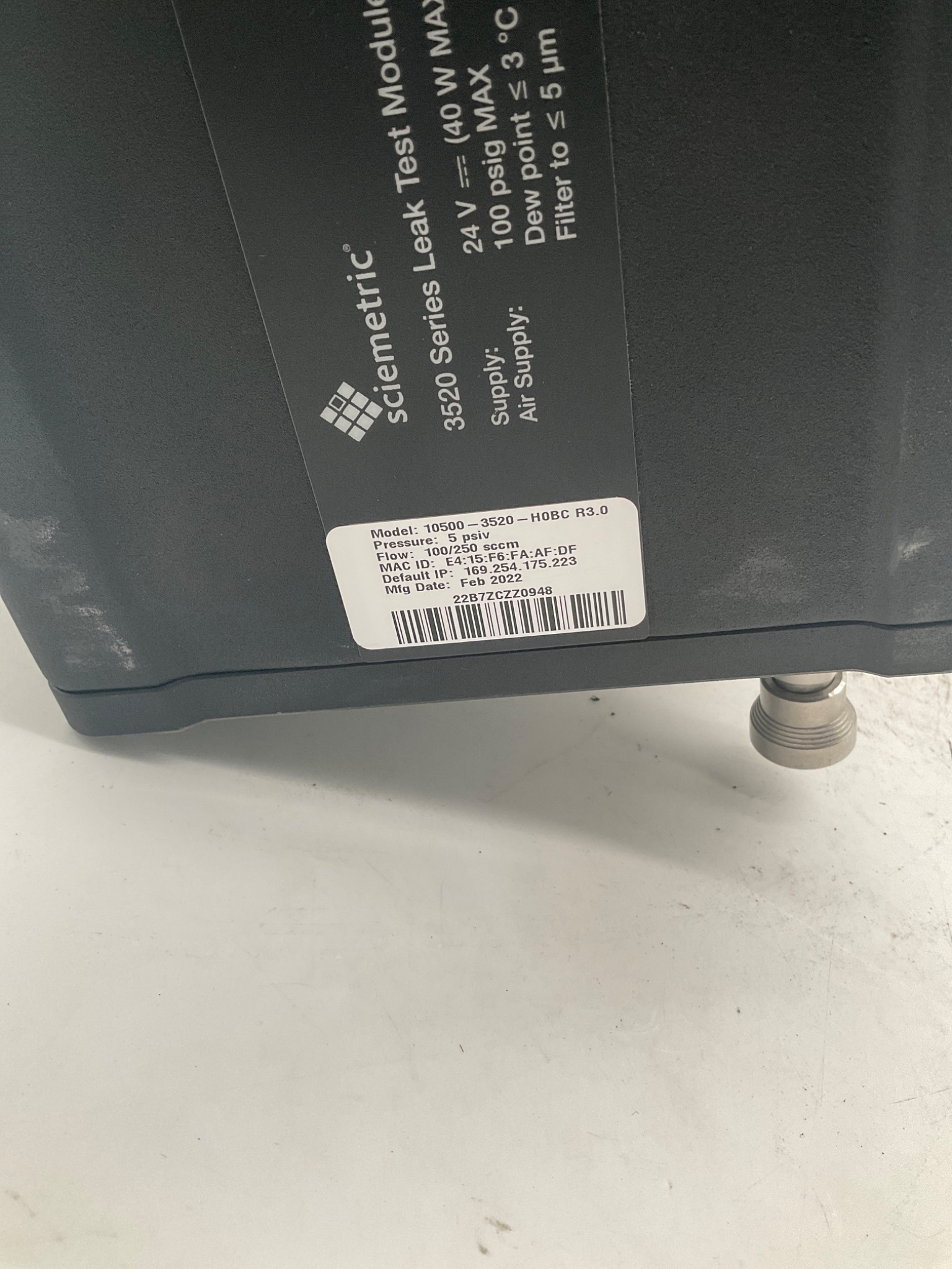 SCIEMETRIC 10500‑3520‑H0BC R3.0 Series Leak Test Module USED 2
