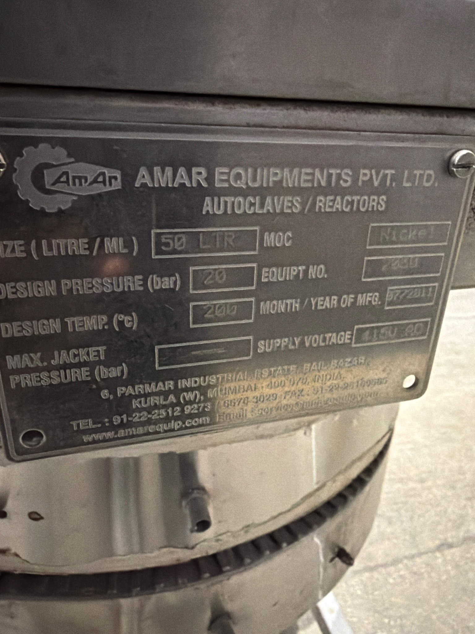 AMAR EQUIPMENTS 50L Autoclave/Reactor USED 4