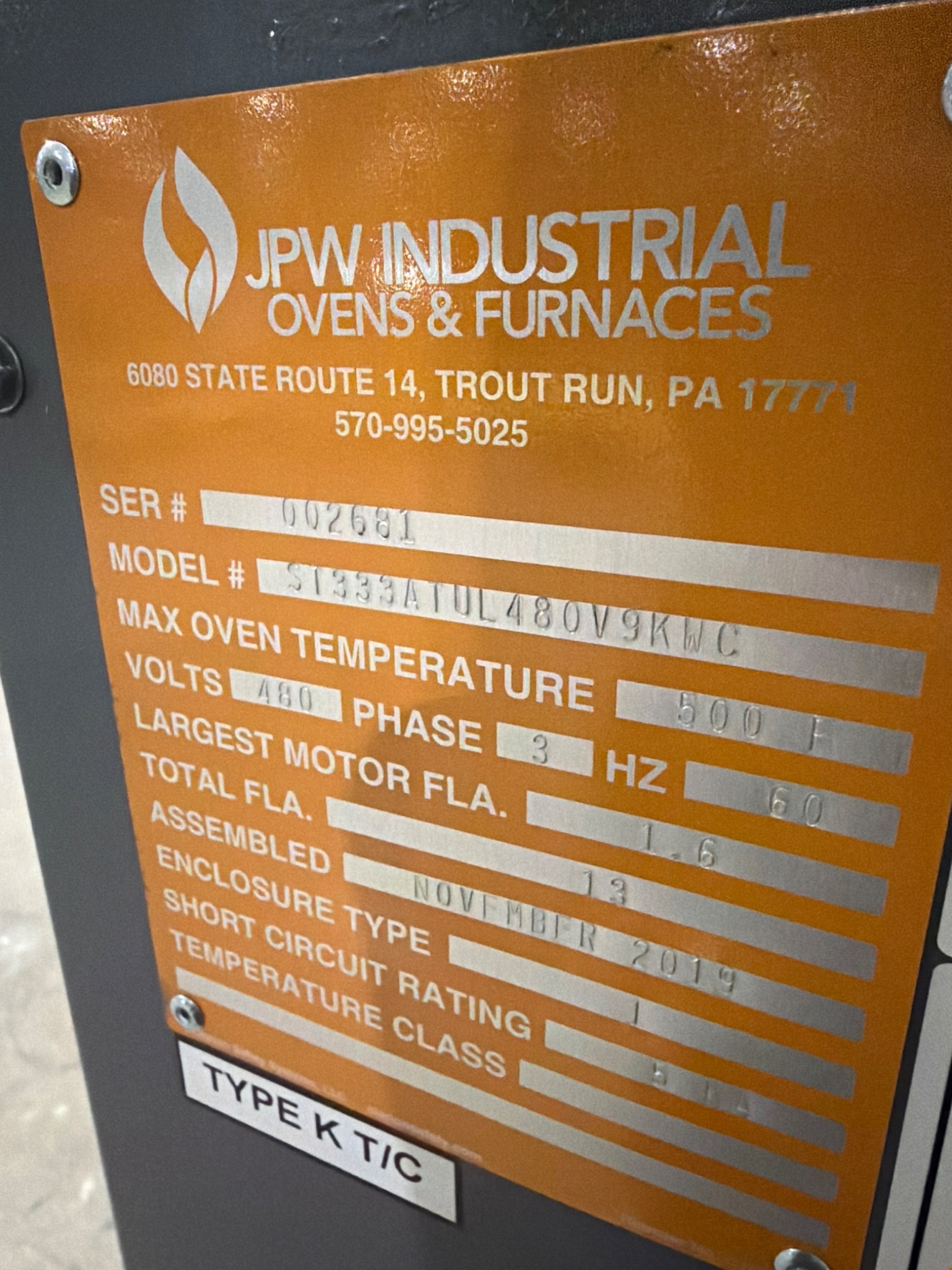 JPW ST333ATUL480V9KWC Industrial Oven USED 6