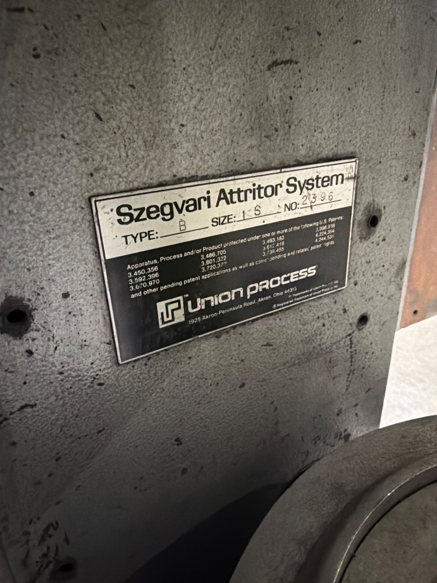 UNION PROCESS Type B Szegvari Attritor System Size: 1S USED 5
