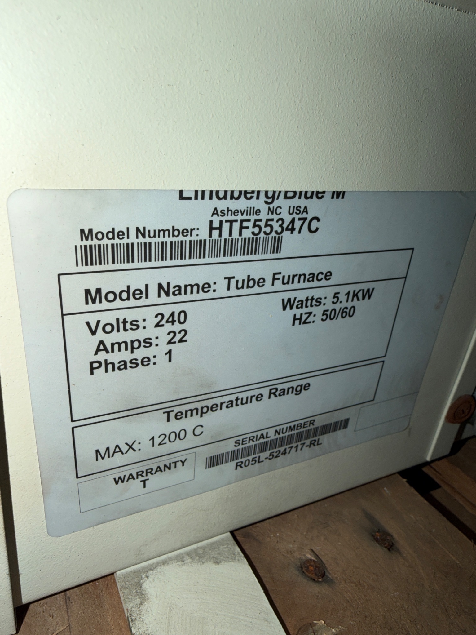 LINDBERG Blue M HTF55347C 1200°C Tube Furnace w/ CC58434PBC Control Console USED 5