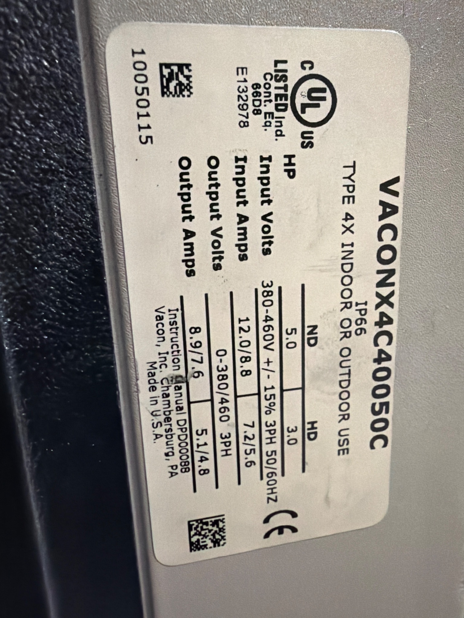 VACON X4C40050C 5HP Variable Frequency Drive USED 4