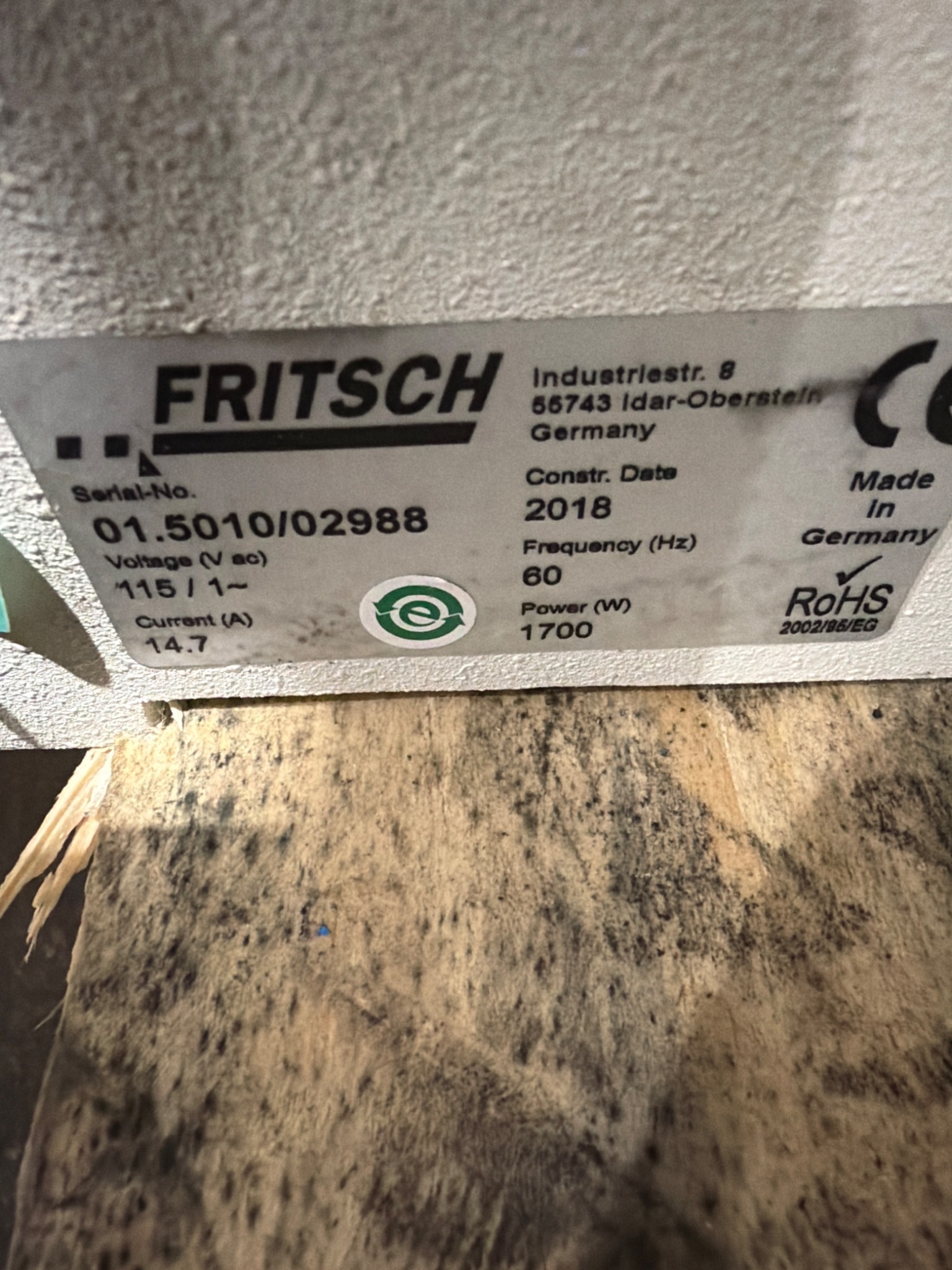 FRITSCH Pulverisette 1 Jaw Crusher 01.5010/02988 115V 1PH NEW 6