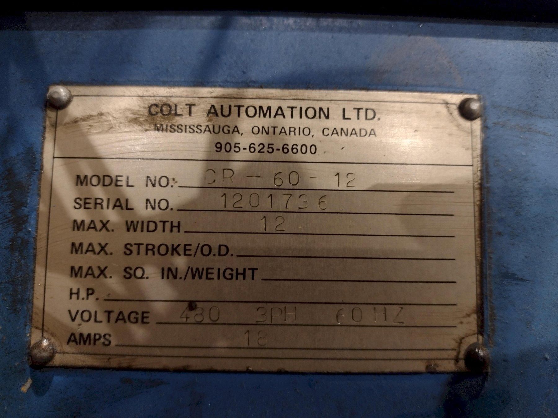 6,000 X 12" COLT MODEL #CR-60-12 MOTORIZED COIL REEL UNCOILER USED 21