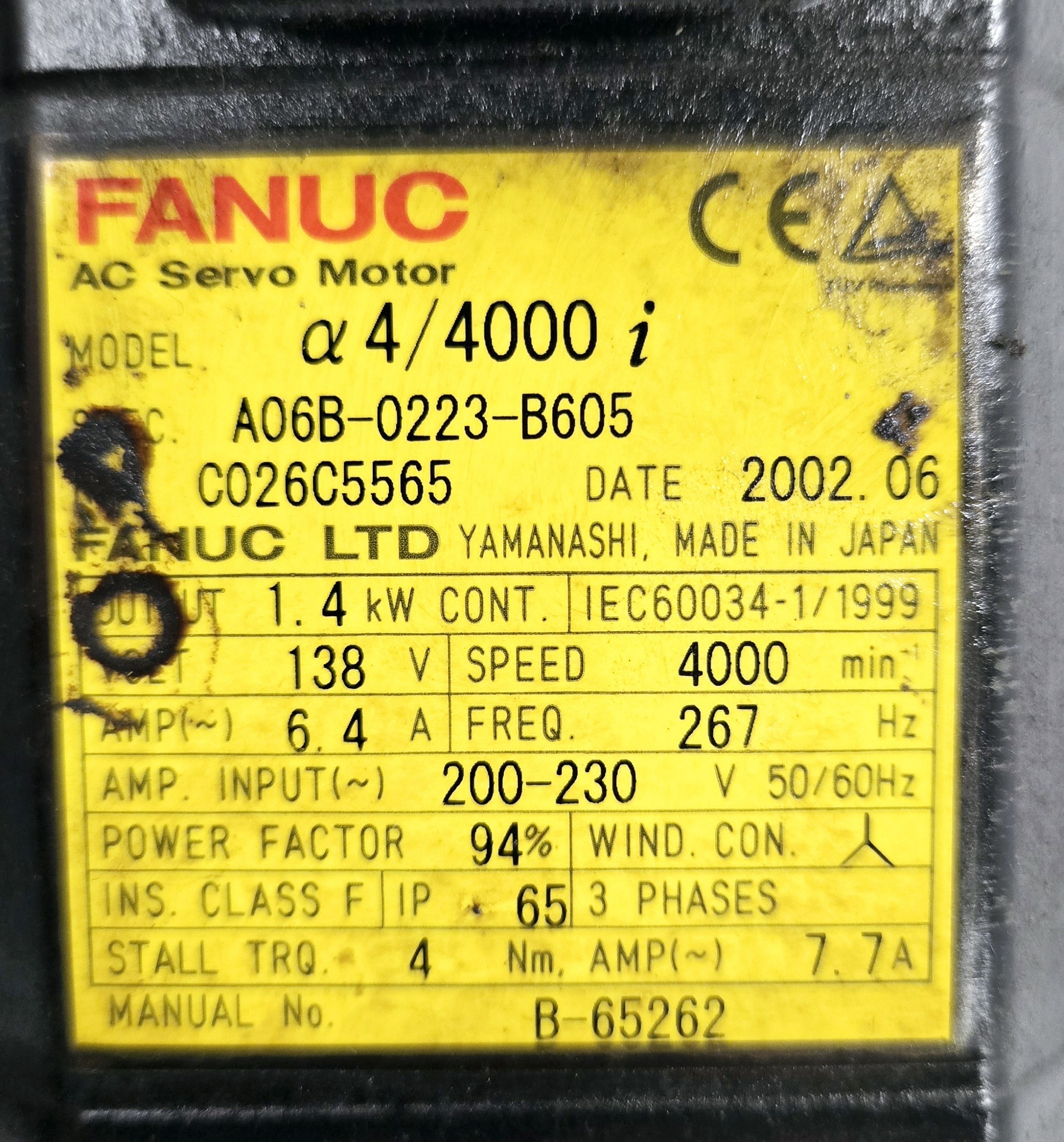 FANUC A06B‑0223‑B605 AC Servo Motor USED 3