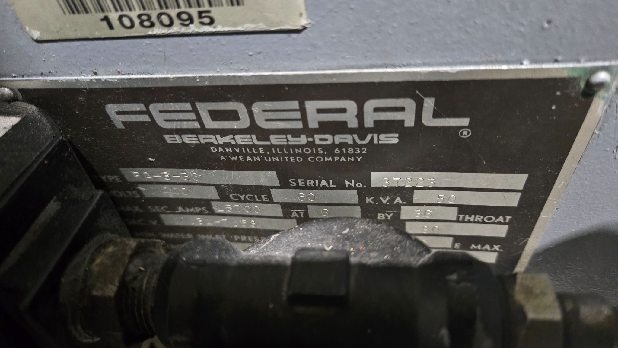 BERKLEY DAVIS RA-3-36 WELDER 440V 50 KVA 36" THROAT USED 7