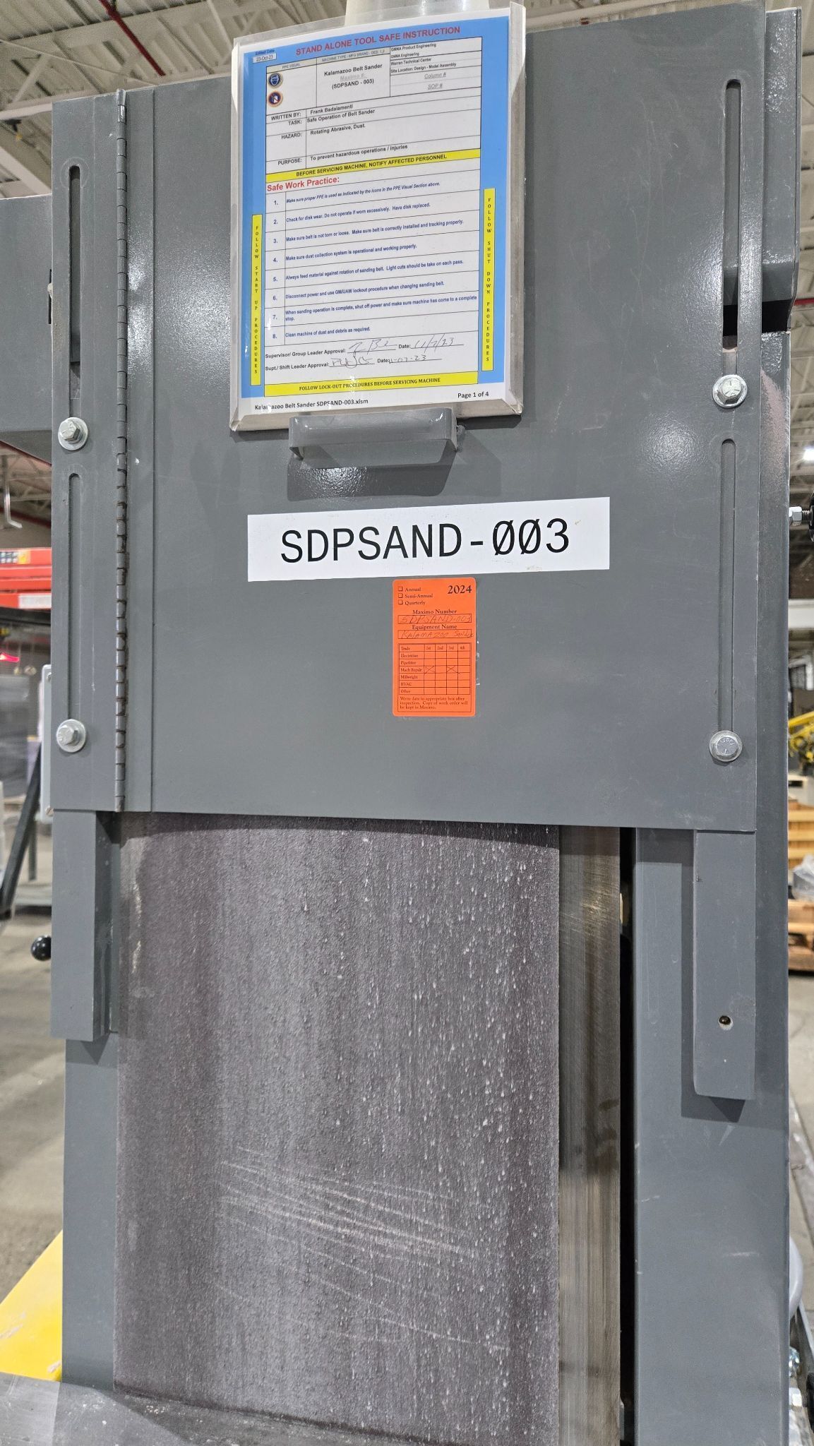 KALAMAZOO S14D VERTICAL DRY BELT SANDER 14" x 103" USED 6