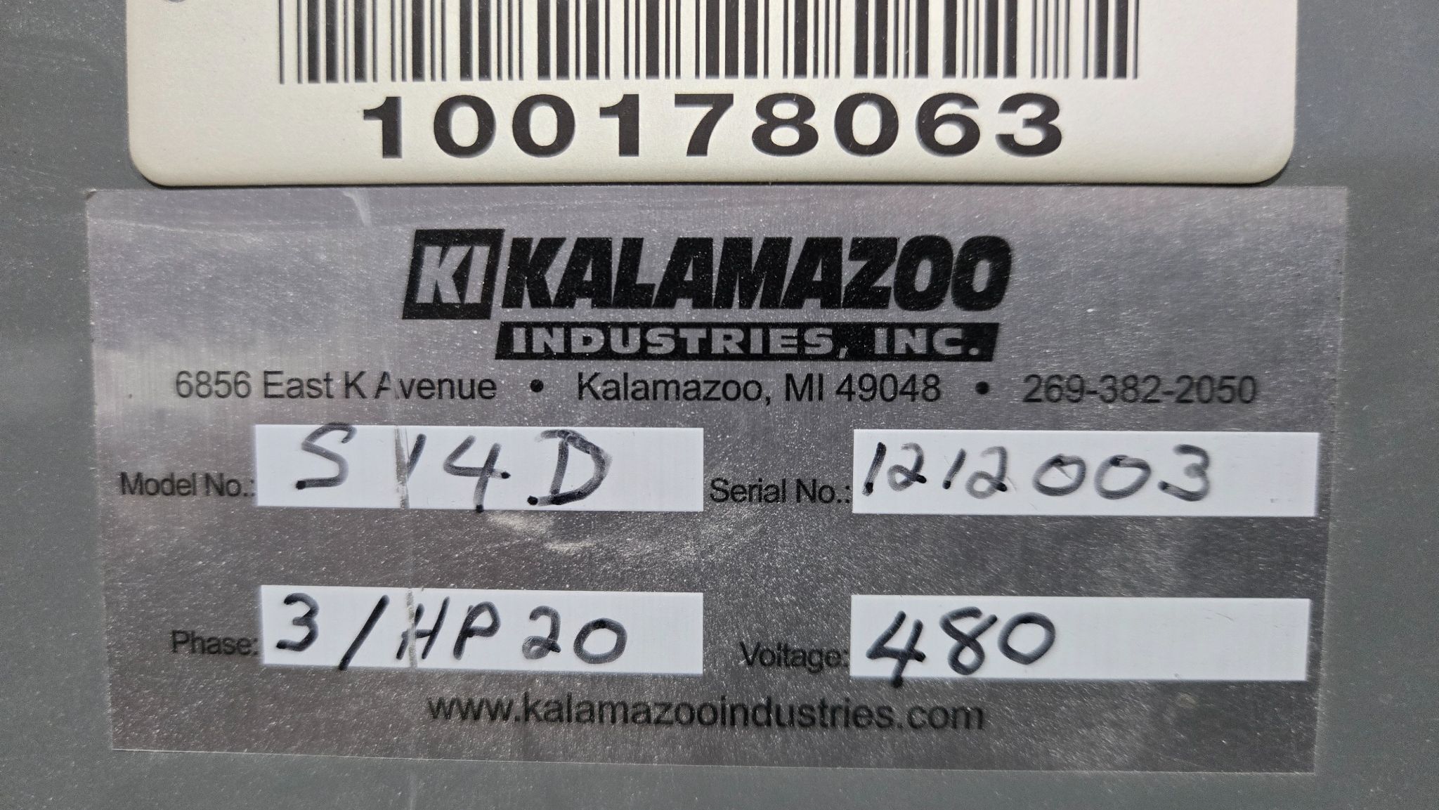 KALAMAZOO S14D VERTICAL DRY BELT SANDER 14" x 103" USED 8