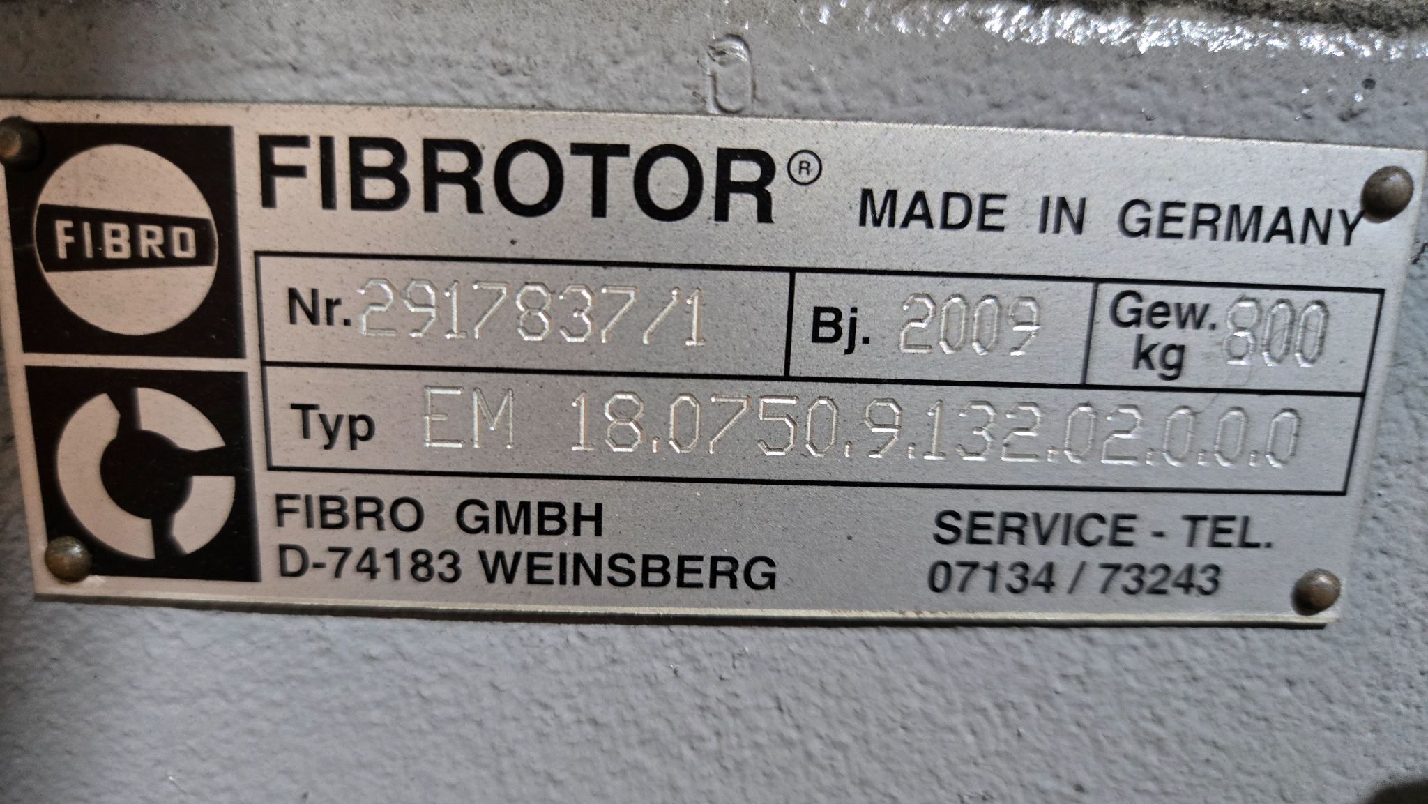 FIBROTOR EM 18.0750.9132.02.00.0 Rotary Indexing Table USED 7