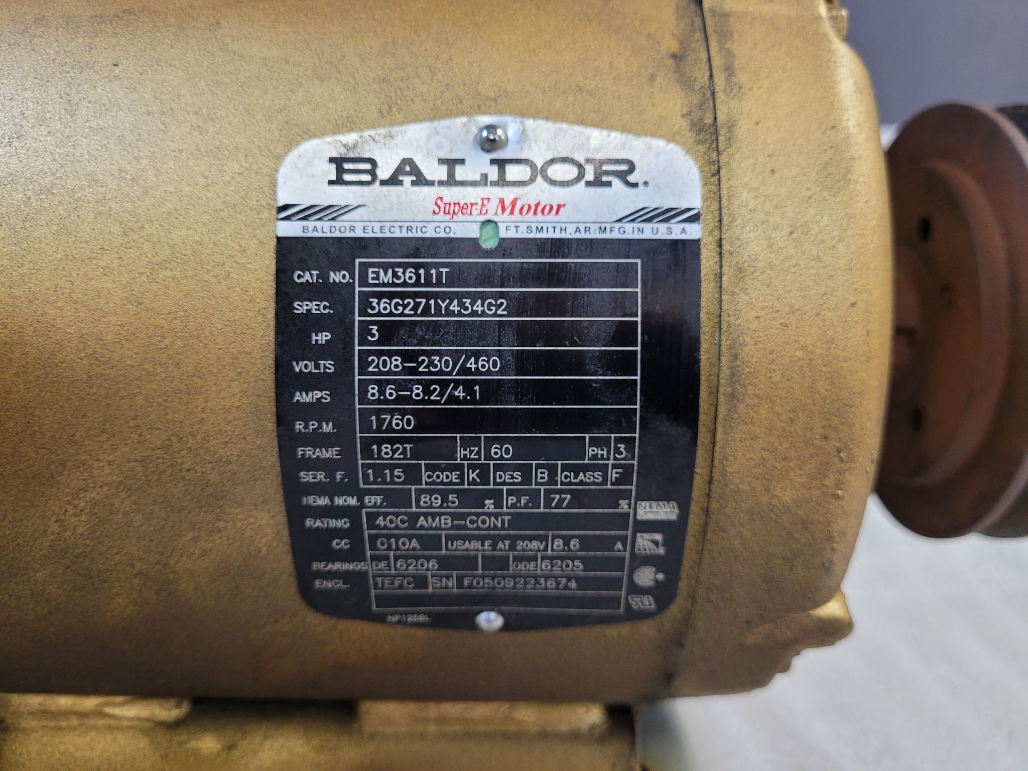 BALDOR EM3611T 3 HP 1760 RPM 3 PHASE AC MOTOR USED 2