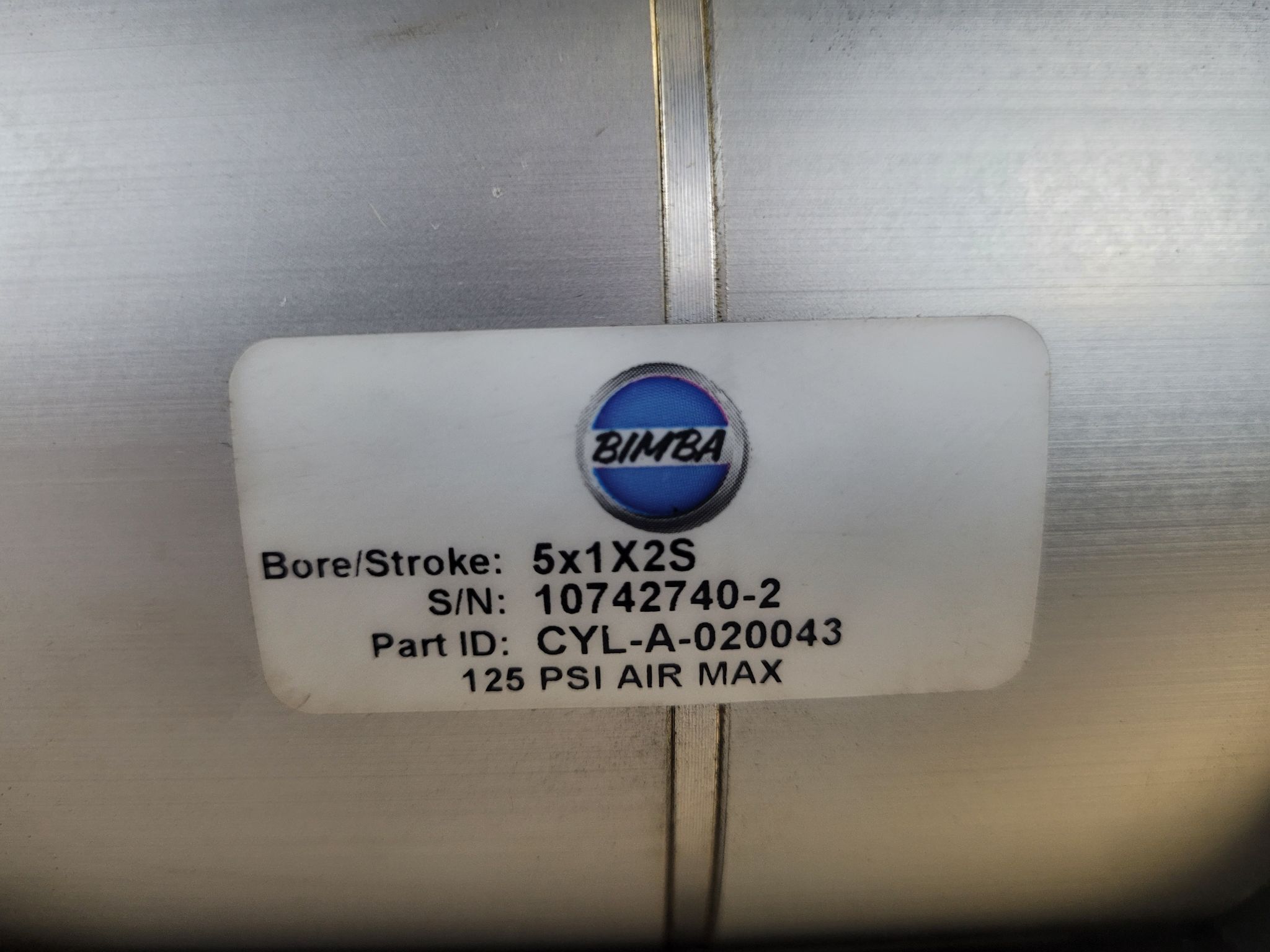 BIMBA CYL-A-020043 Pneumatic Air Cylinder 5x1X2S 125 PSI Max USED 2